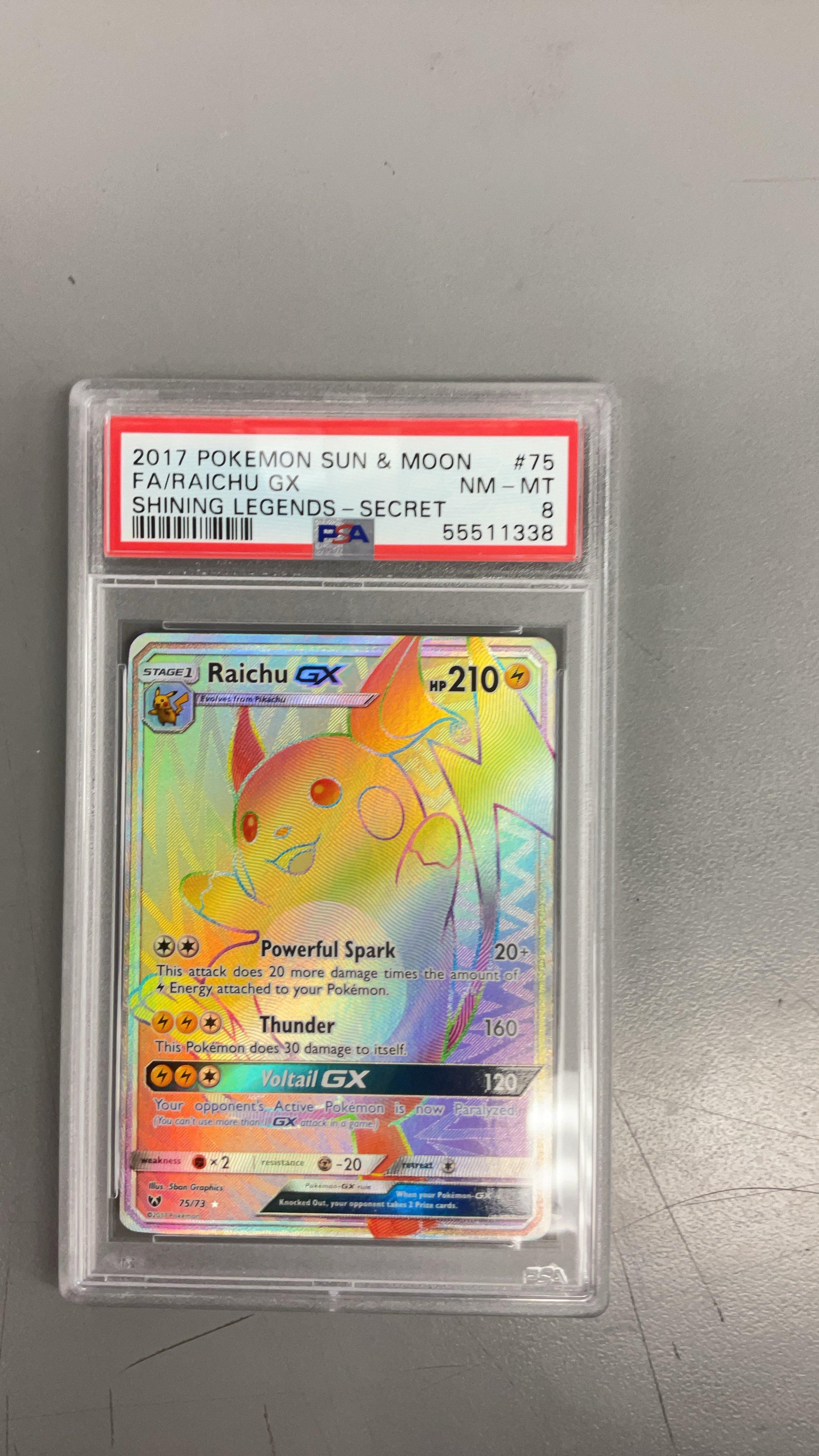 2017 Pokemon Sun & Moon Shining Legends 75 Full Art/raichu Gx Secret PSA 8