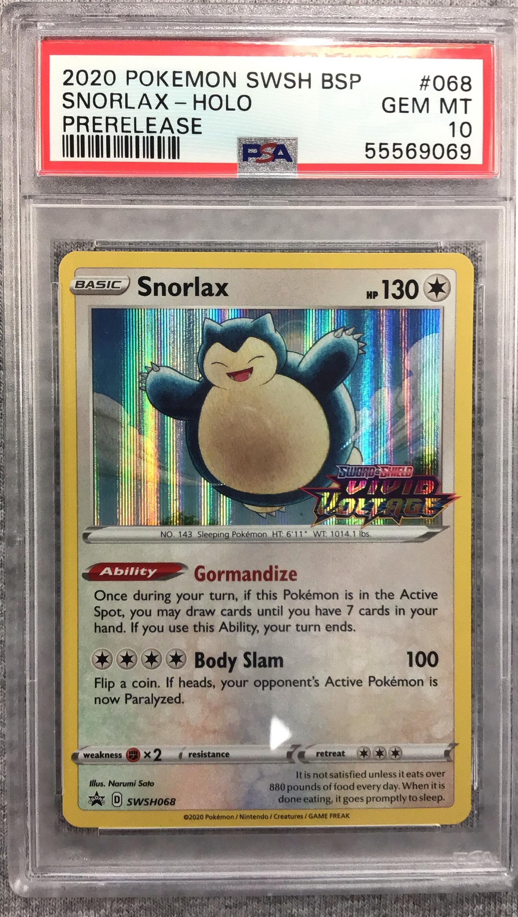 2020 Pokemon Swsh Black Star Promo 068 Snorlax-holo Prerelease PSA