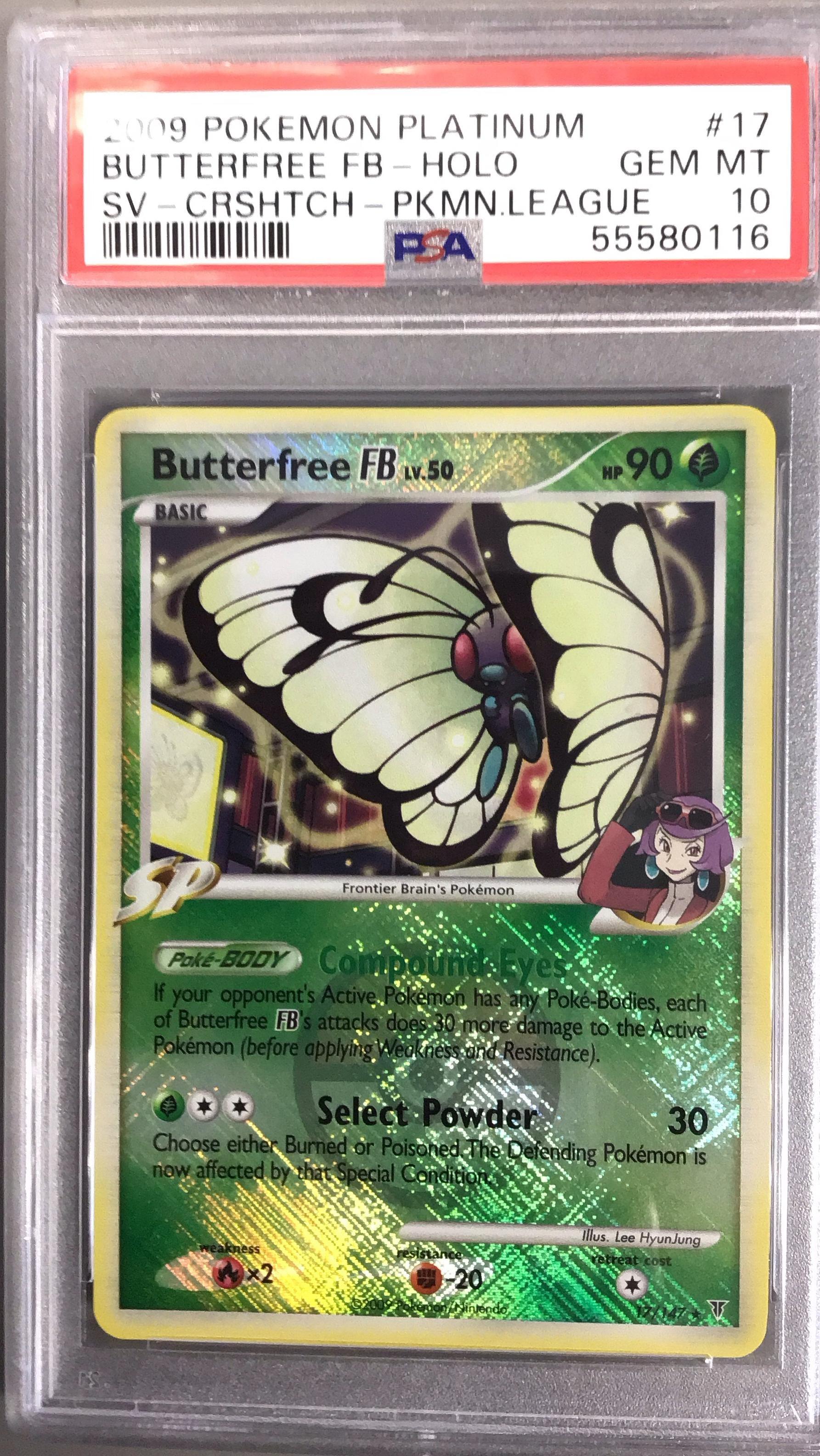 2009 Pokemon Platinum Supreme Victors 17 Butterfree Fb-holo Crosshatch-2010 Pokemon League PSA