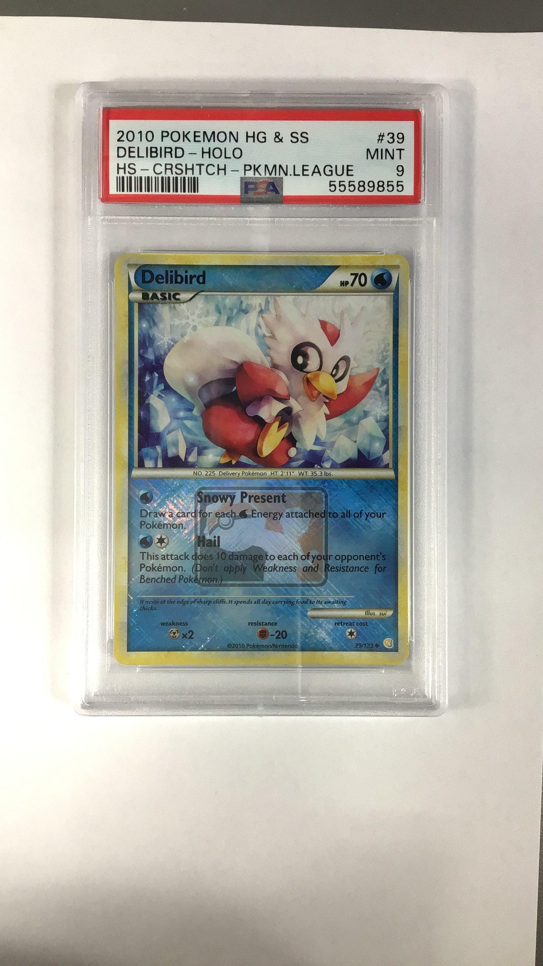 delibird pokemon card 2010 Pokemon Heartgold & Soulsilver 39 Delibird-holo Crosshatch-2010 Pokemon  League PSA 9 Graded Card