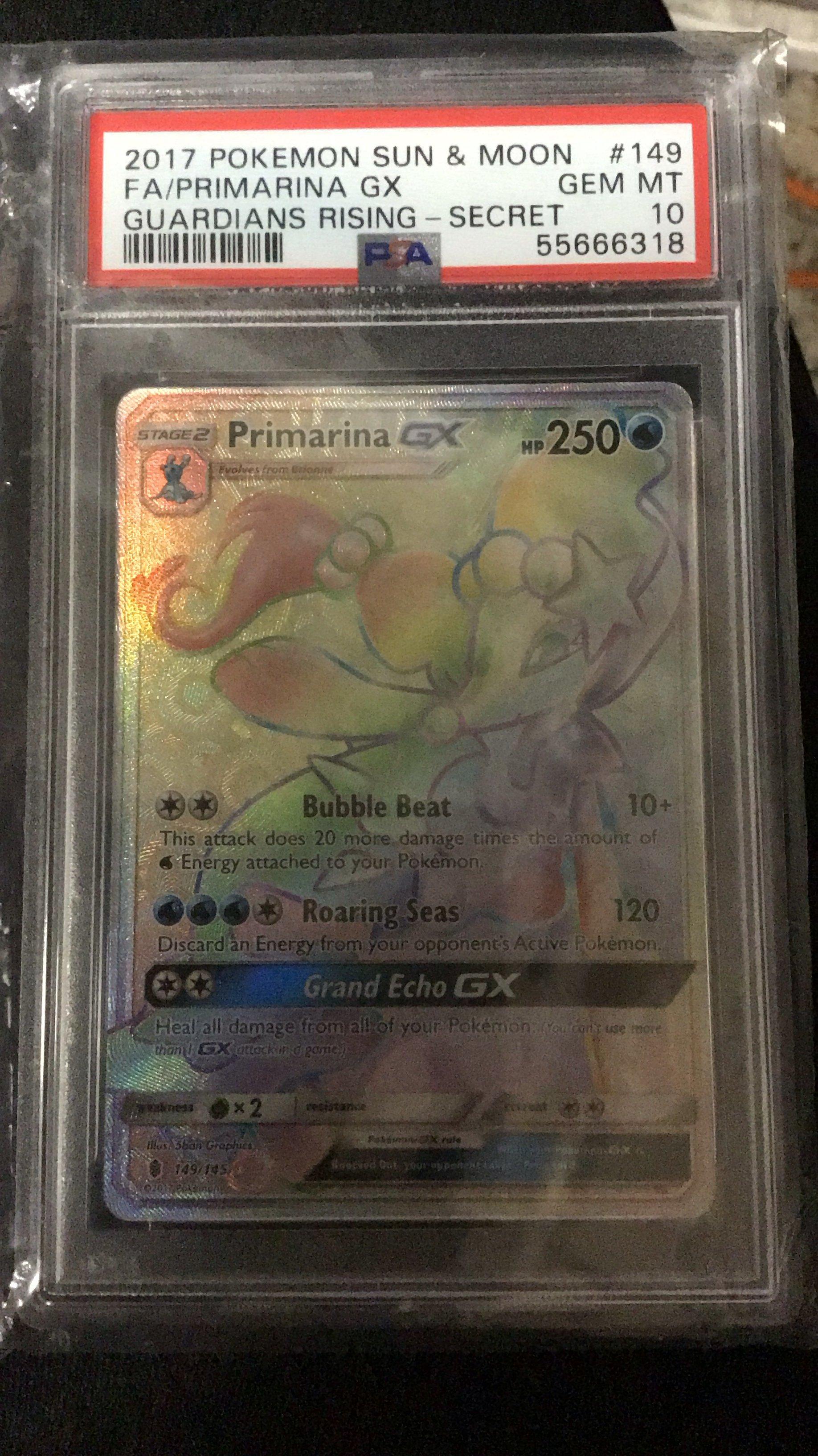2017 Pokemon Sun & Moon Guardians Rising 149 Full Art/primarina Gx Secret PSA