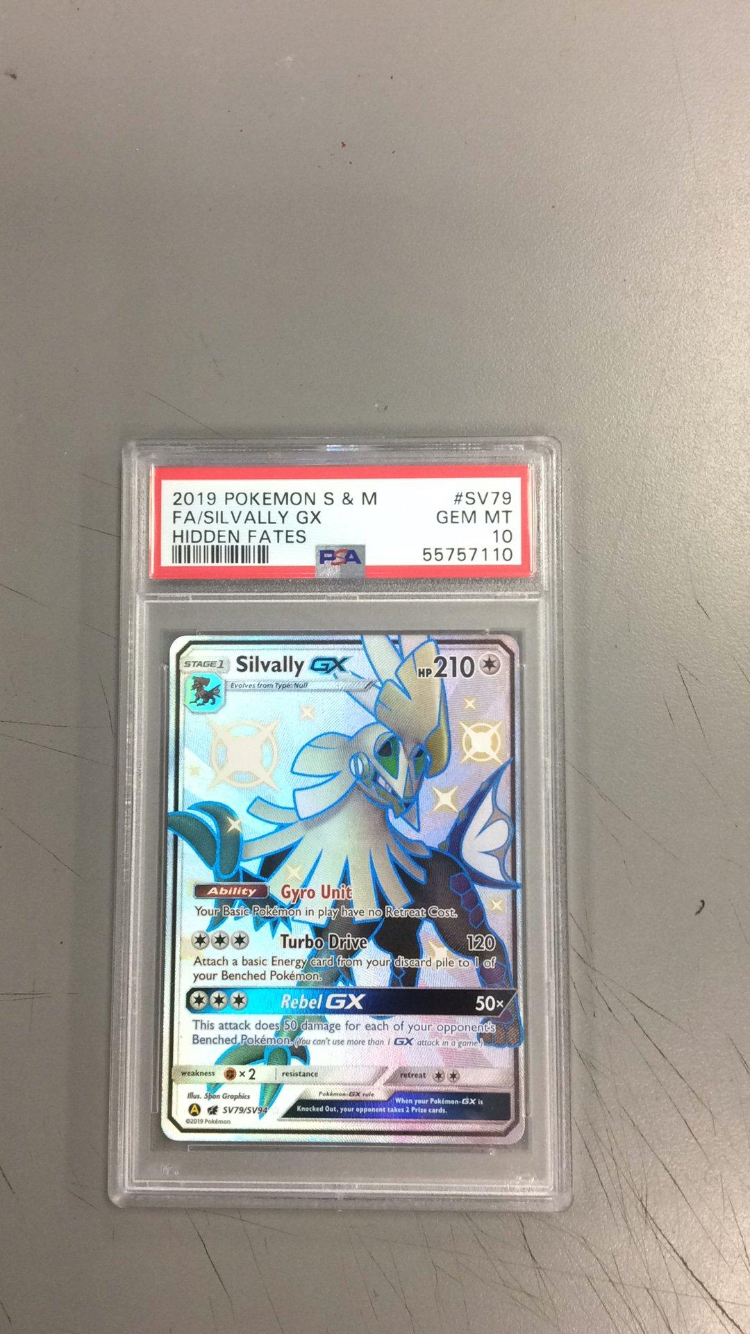 2019 Pokemon Sun & Moon Hidden Fates Sv79 Full Art/silvally Gx PSA 10