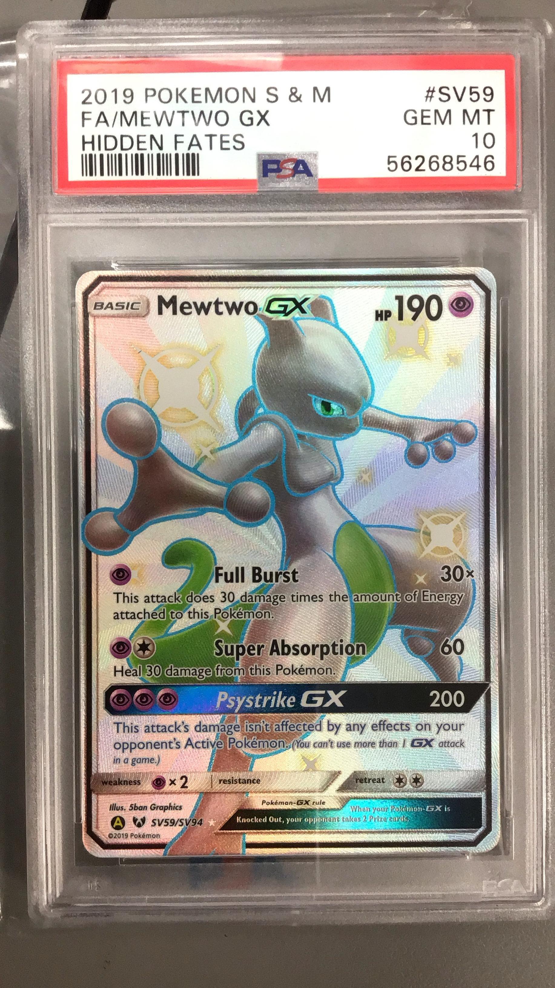 2019 Pokemon Sun & Moon Hidden Fates Sv59 Full Art/mewtwo Gx PSA 10 ...