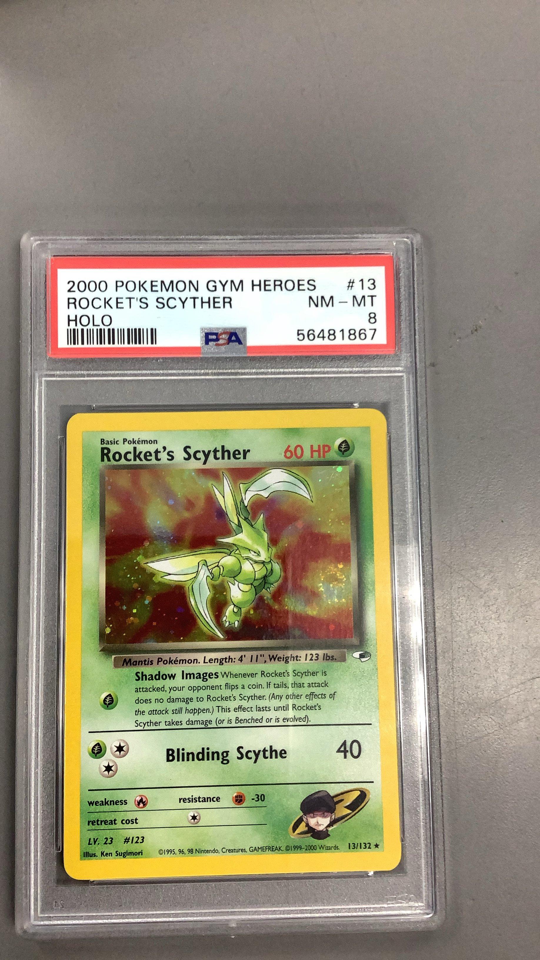2000 Pokemon Gym Heroes 13 Rocket's Scyther Holo PSA 8 Graded Card