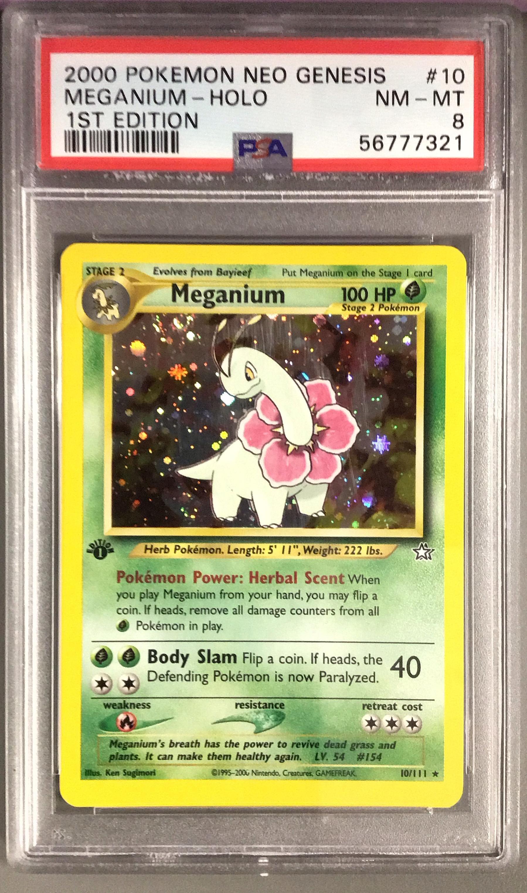 2000 Pokemon Neo Genesis 1st Edition 10 Meganium-holo PSA 8 Graded