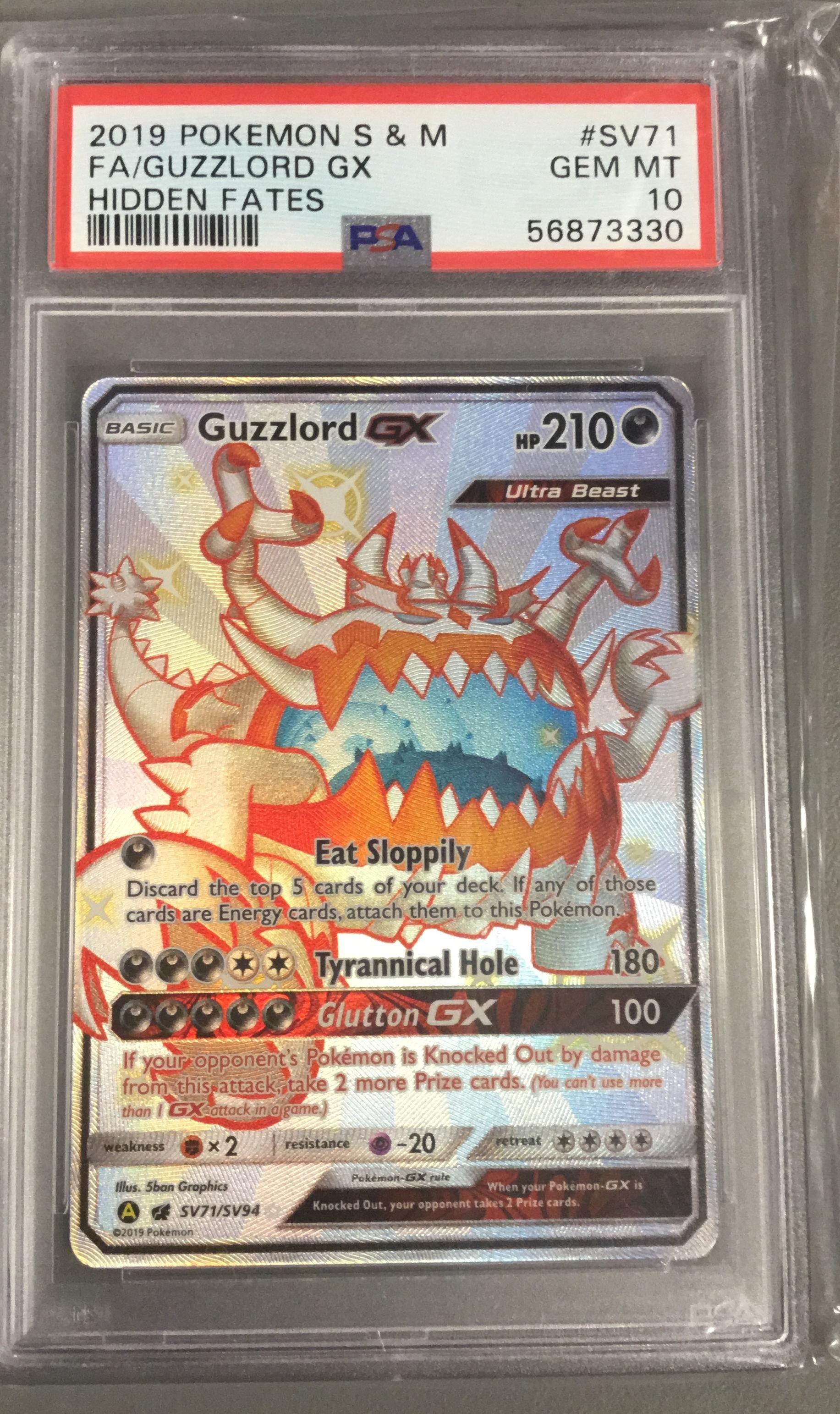 2019 Pokemon Sun & Moon Hidden Fates Sv71 Full Art/guzzlord Gx PSA