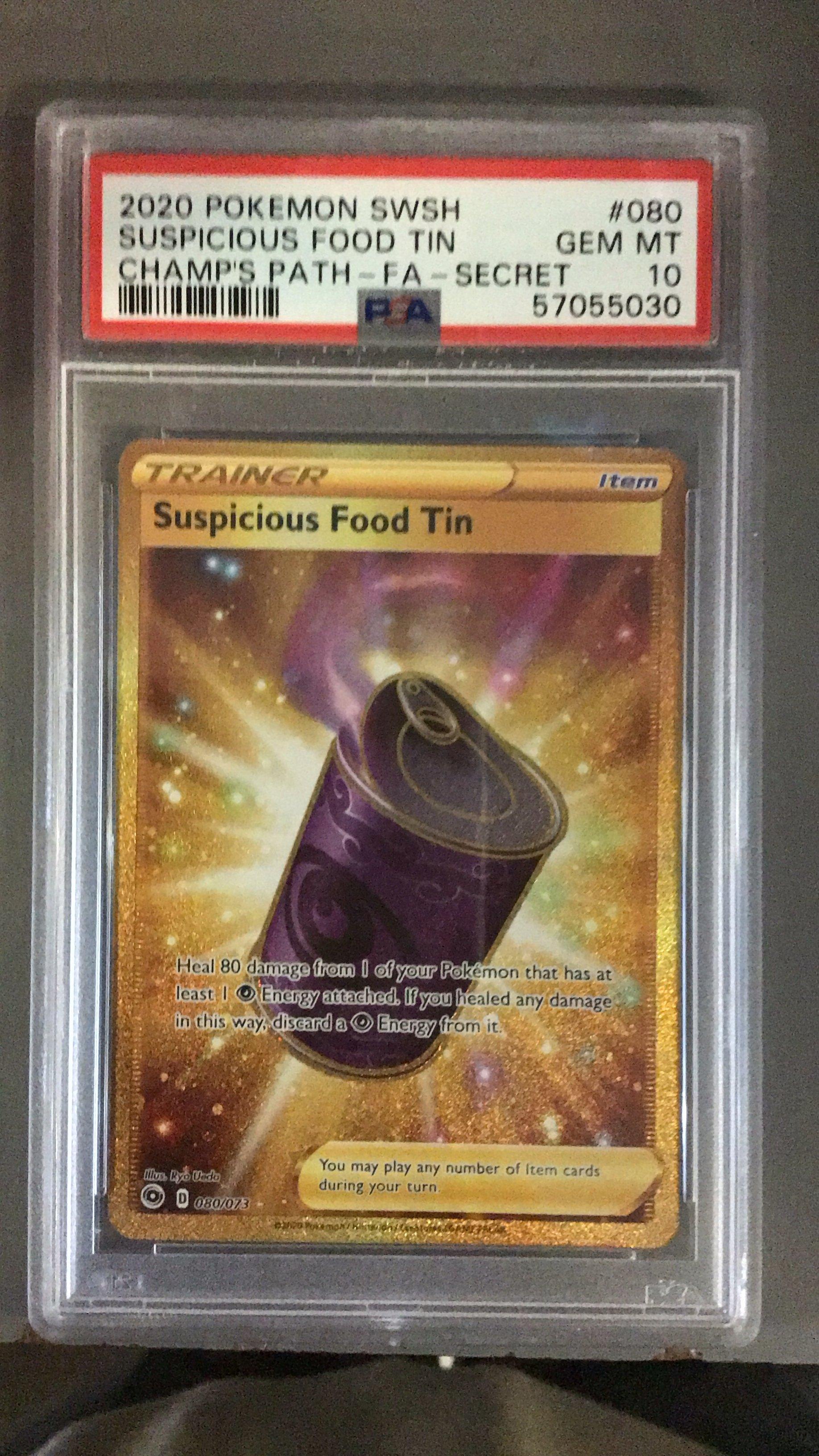 2020 Pokemon Sword & Shield Champion's Path 080 Full Art/suspicious Food Tin Secret PSA 10
