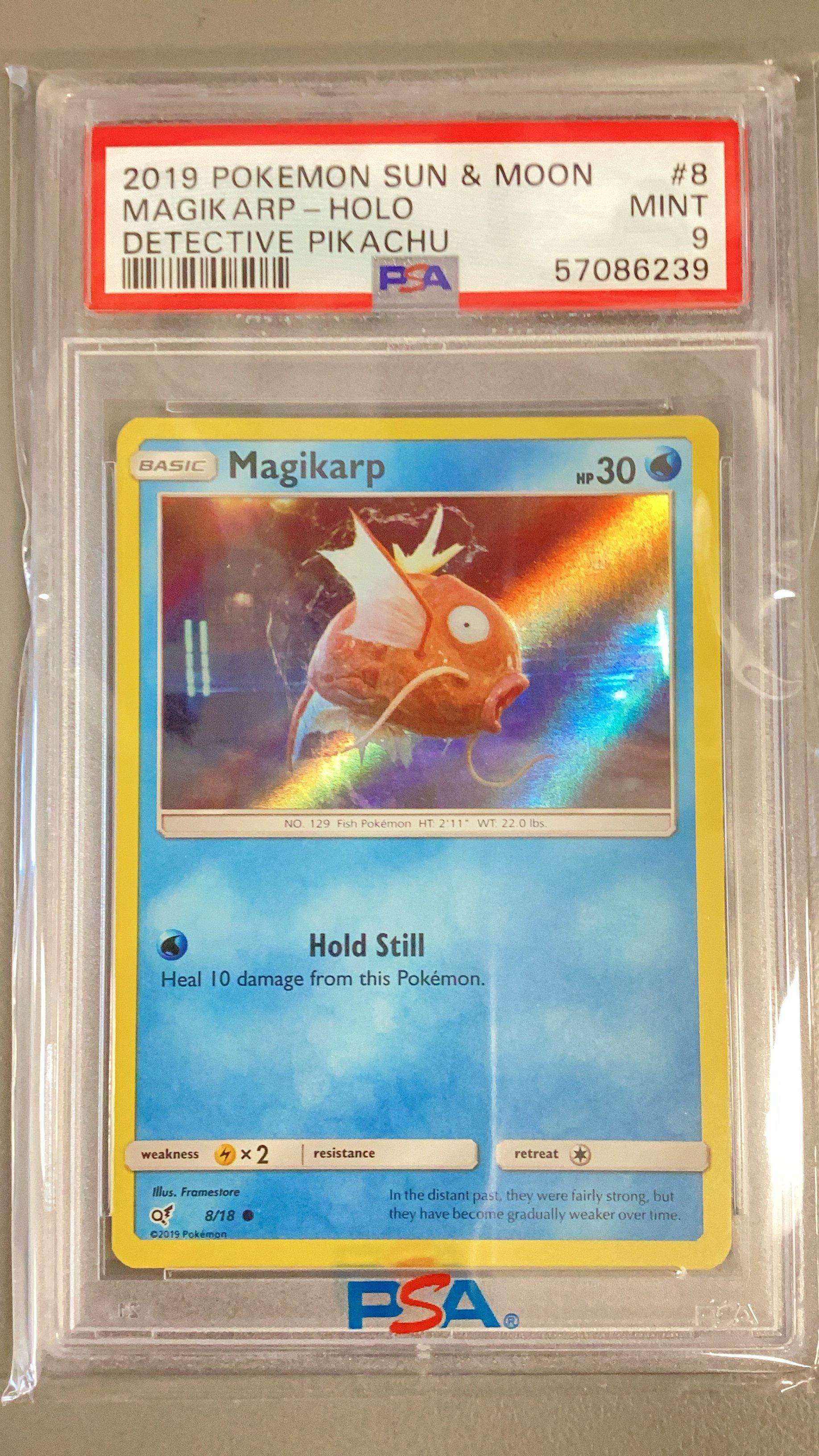 2019 Pokemon Sun & Moon Detective Pikachu 8 Magikarp-holo PSA 9