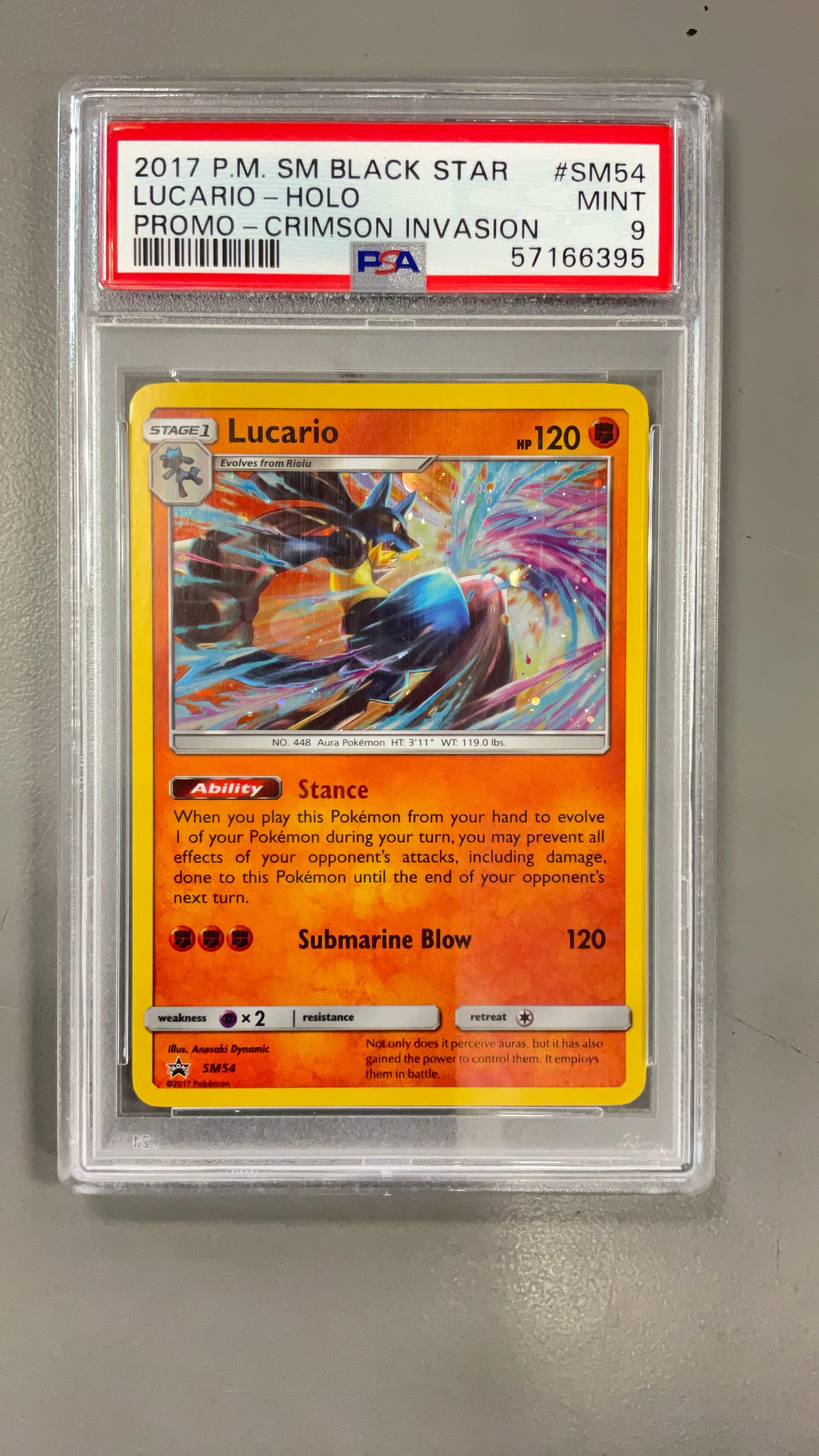 2017 Pokemon Sm Black Star Promo Sm54 Lucario-holo Crimson Invasion Three Pack Blisters PSA