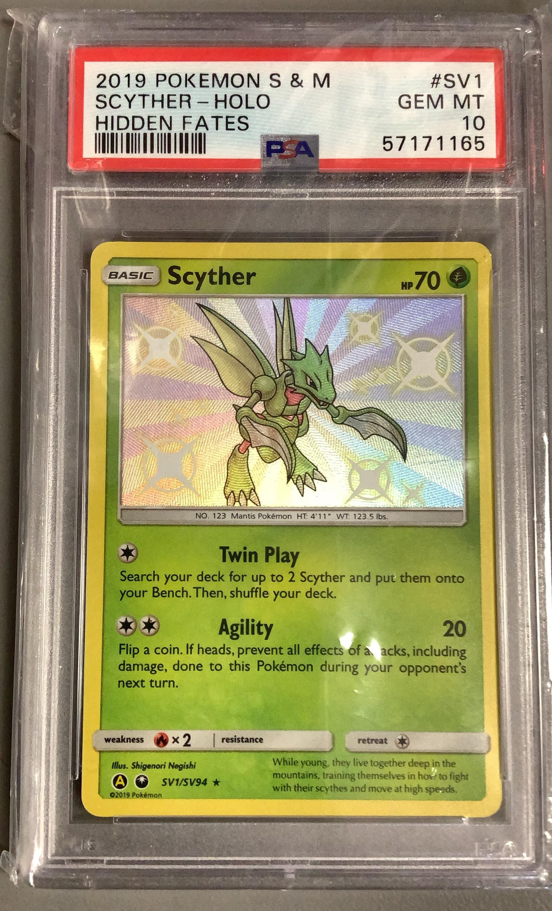 2019 Pokemon Sun & Moon Hidden Fates Sv1 Scyther-holo PSA 10