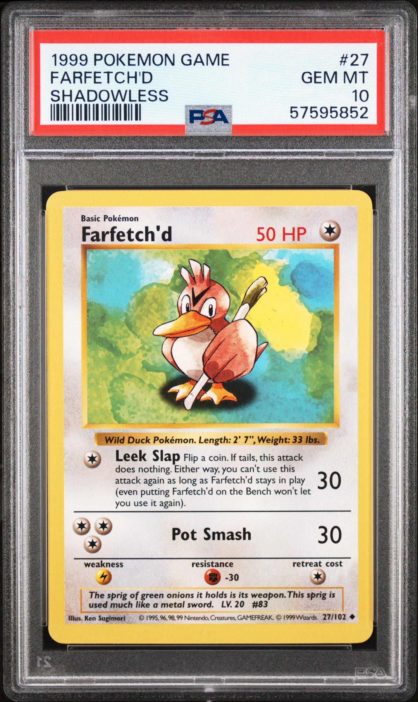 1999 Pokemon Game 27 Farfetch'd Shadowless PSA 10 Graded Card