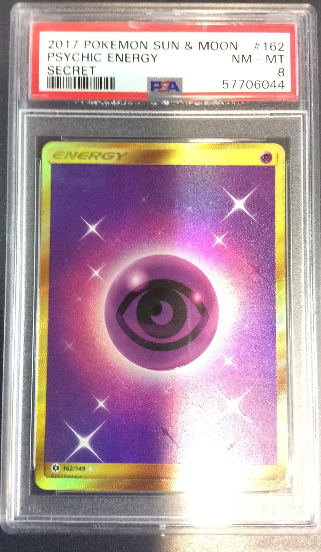 2017 pokemon energy cards Sun & Moon 162 Psychic Secret PSA 8 Graded Card Basic Lightning Energy Rarity Energy Retrieval · Sun &