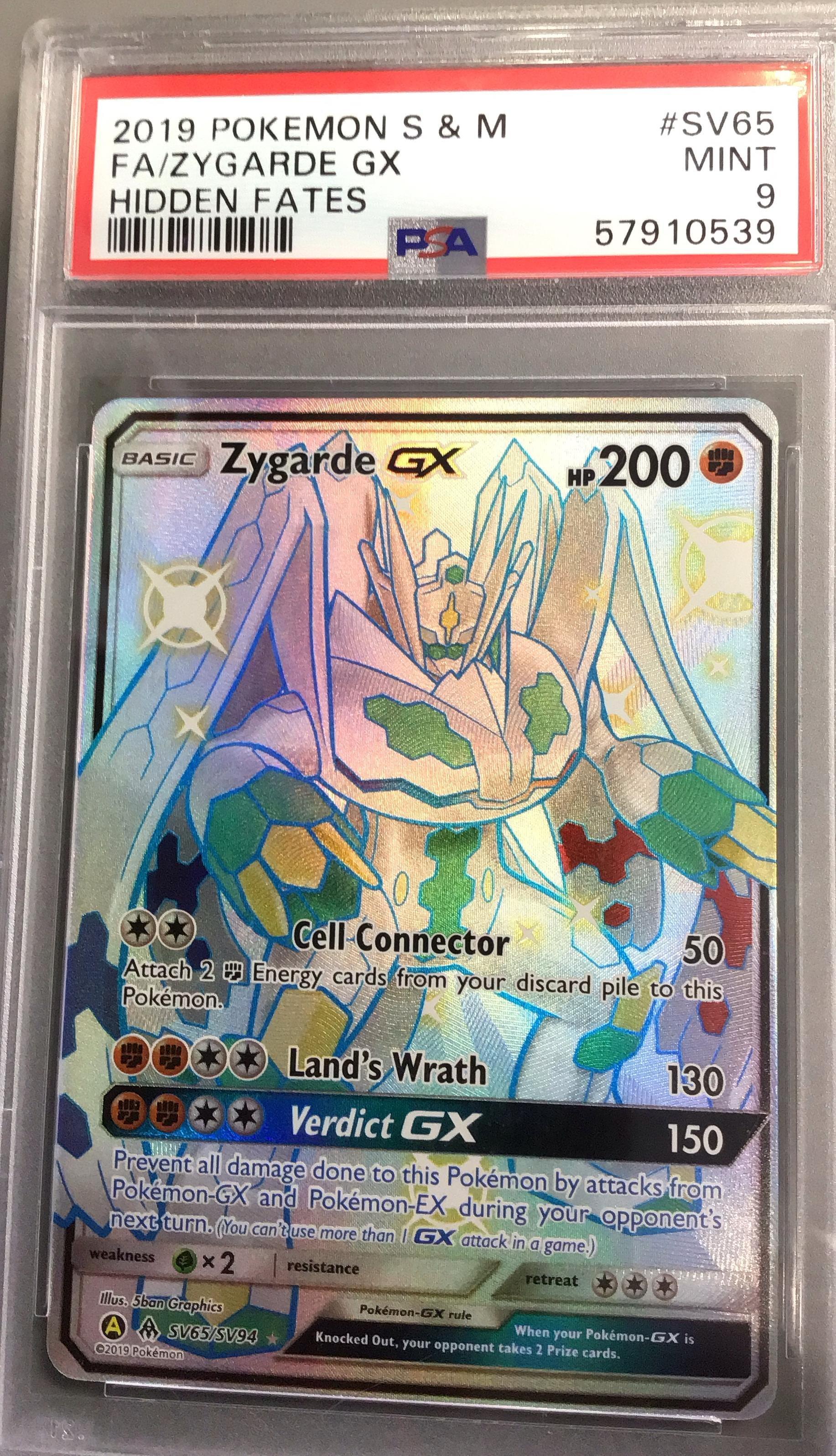 2019 Pokemon Sun & Moon Hidden Fates Sv65 Full Art/zygarde Gx PSA