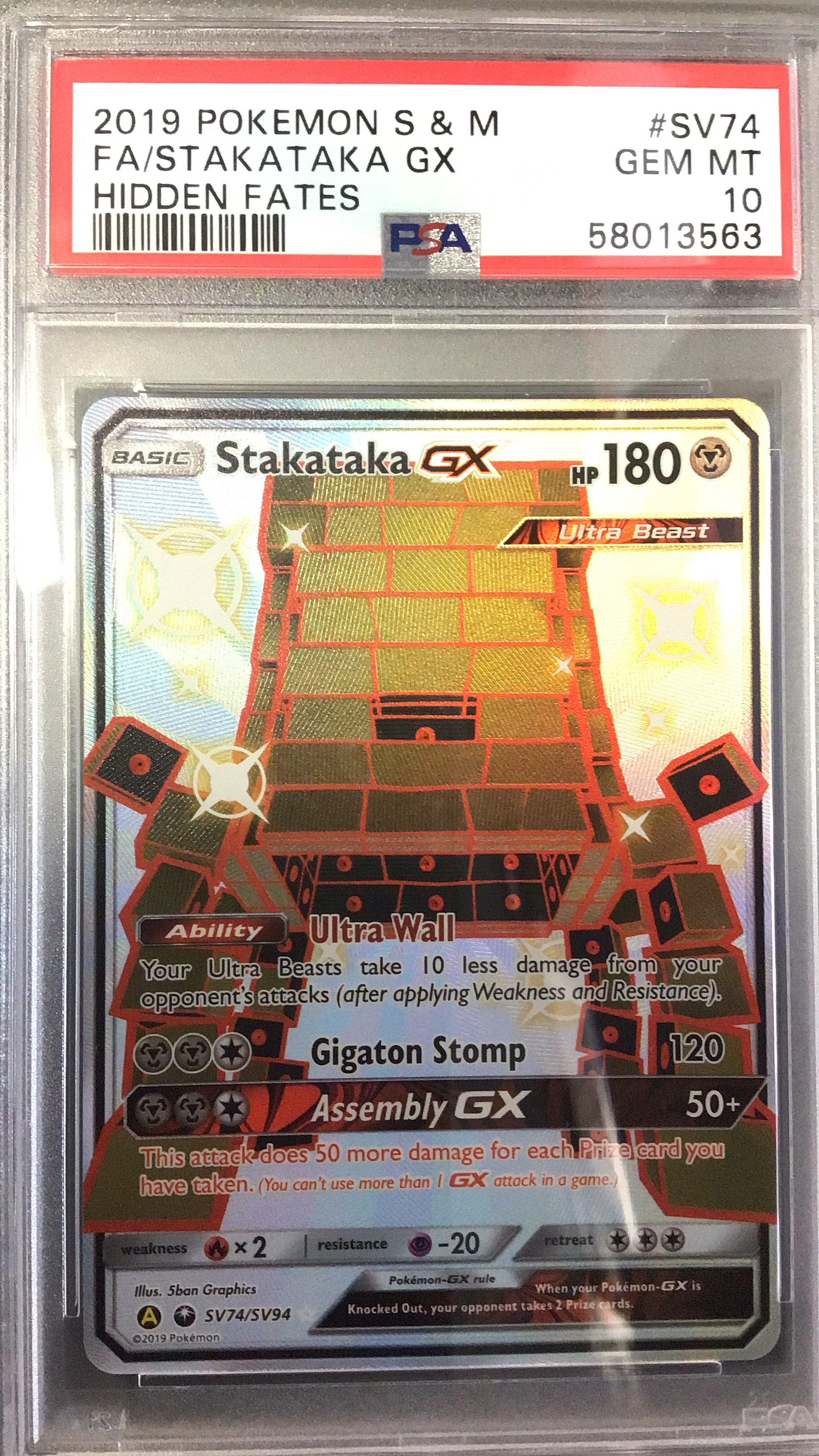 2019 Pokemon Sun & Moon Hidden Fates Sv74 Full Art/stakataka Gx PSA 10 ...