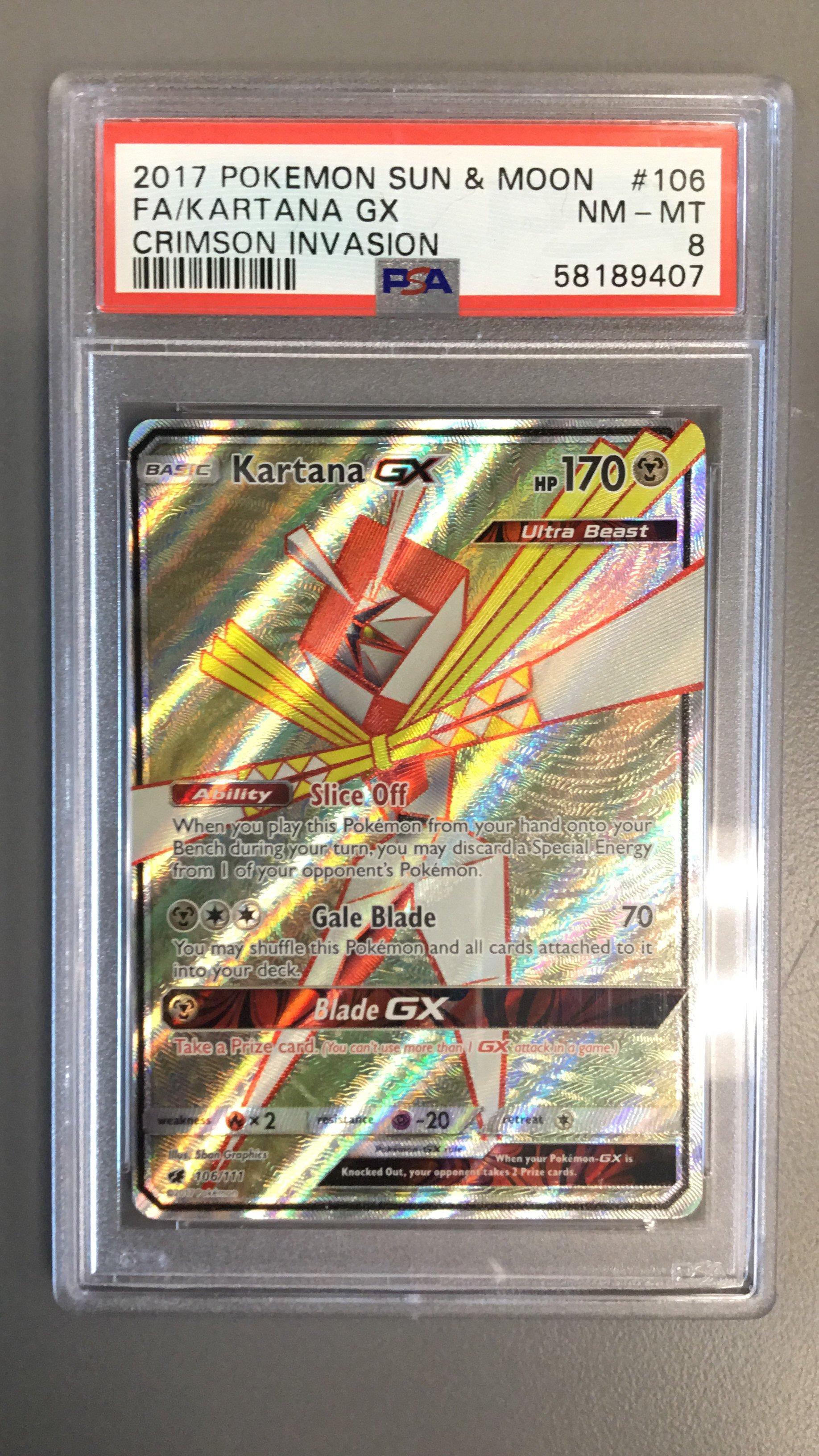 2017 Pokemon Sun & Moon Crimson Invasion 106 Full Art/kartana Gx PSA 8