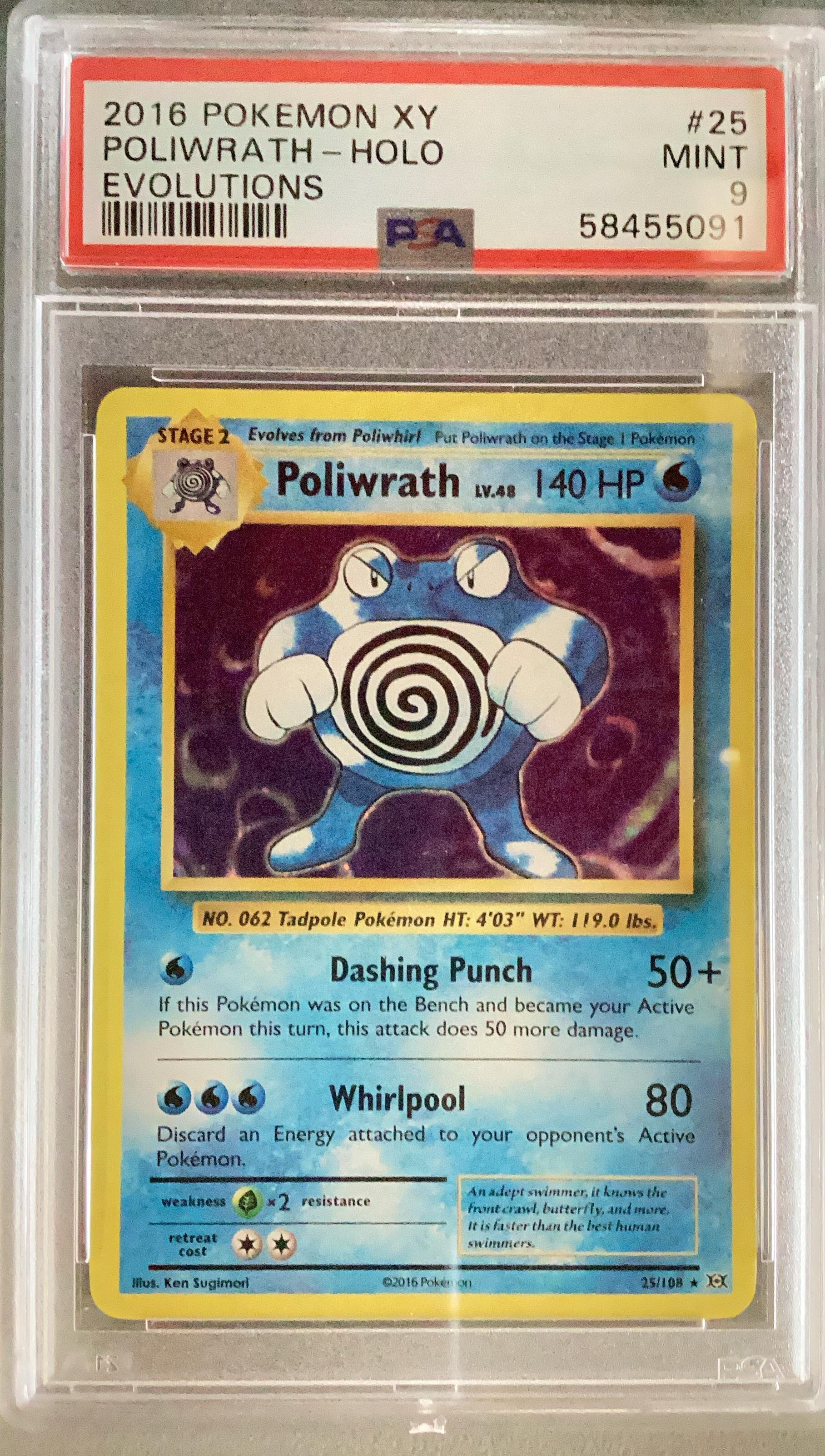 2016 Pokemon Xy Evolutions 25 Poliwrath-holo PSA