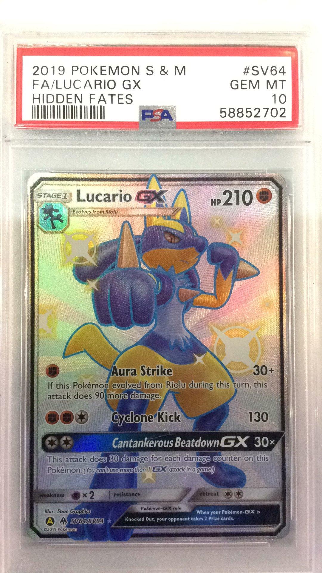 2019 Pokemon Sun & Moon Hidden Fates Sv64 Fa/lucario Gx PSA 2019 Pokemon Sun & Moon Hidden Fates Sv64 Fa/lucario Gx PSA