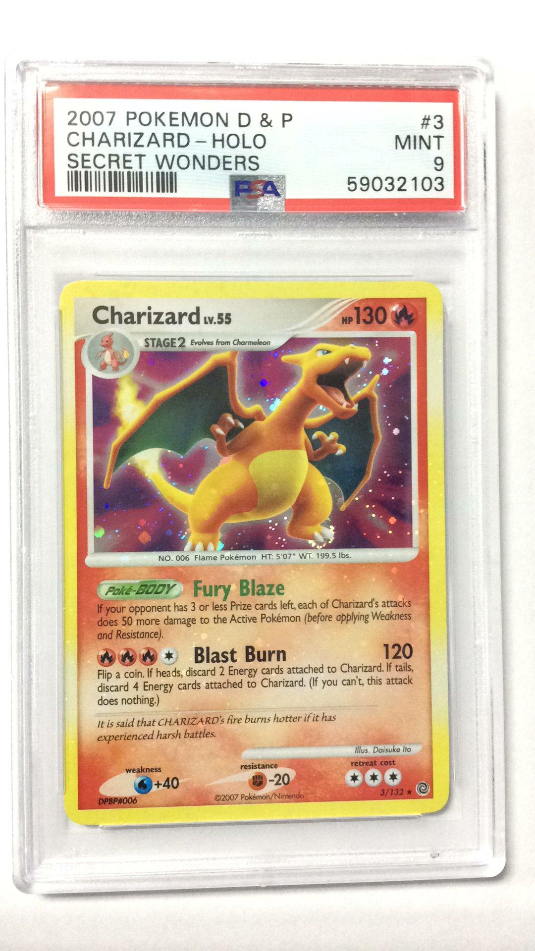2007 charizard pokemon card 2007 Pokemon Diamond & Pearl Secret Wonders 3 Charizard-holo PSA 9 Graded  Card