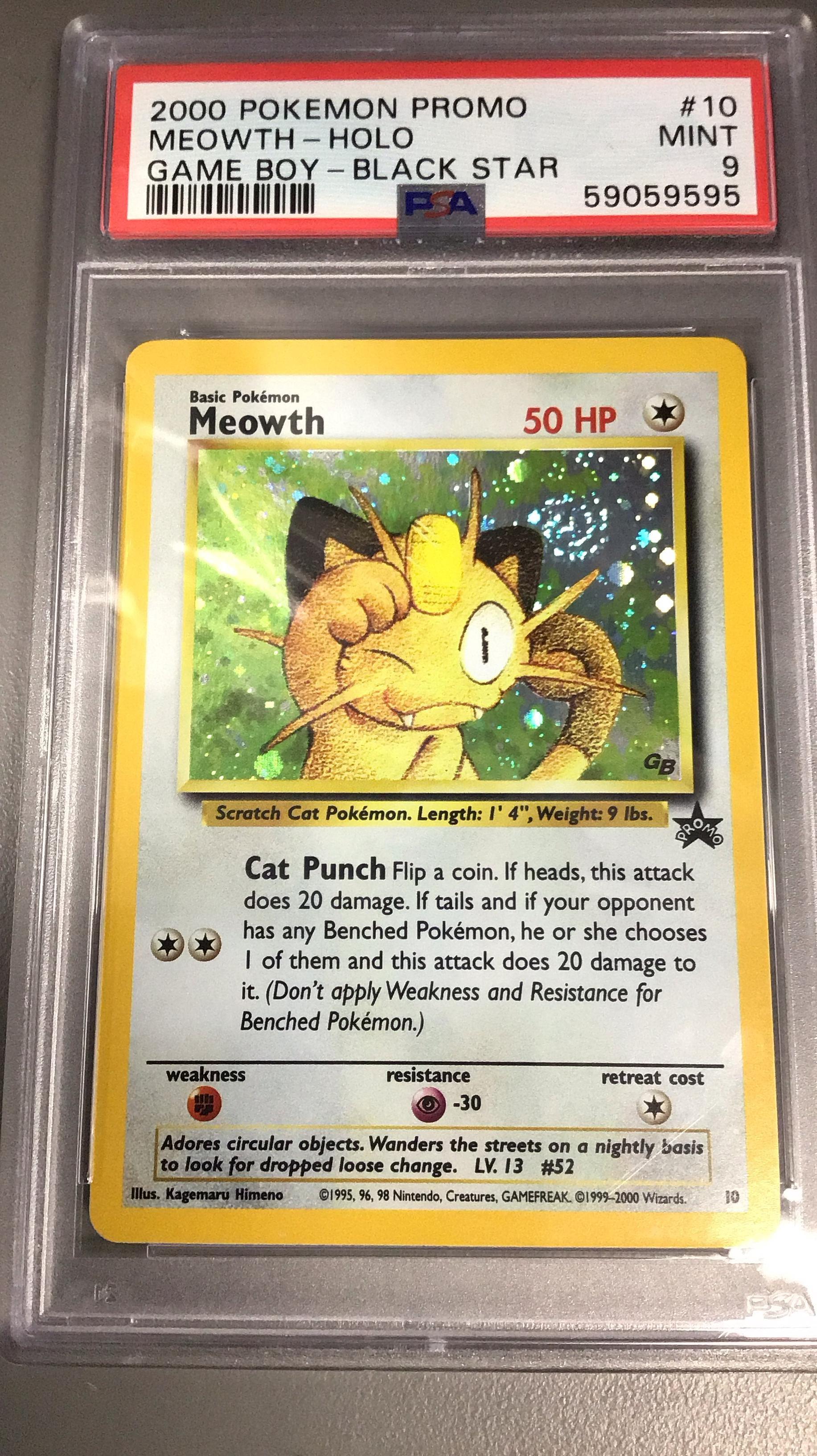 2000 Pokemon Promo Black Star 10 Meowth-holo Game Boy PSA 9 Graded