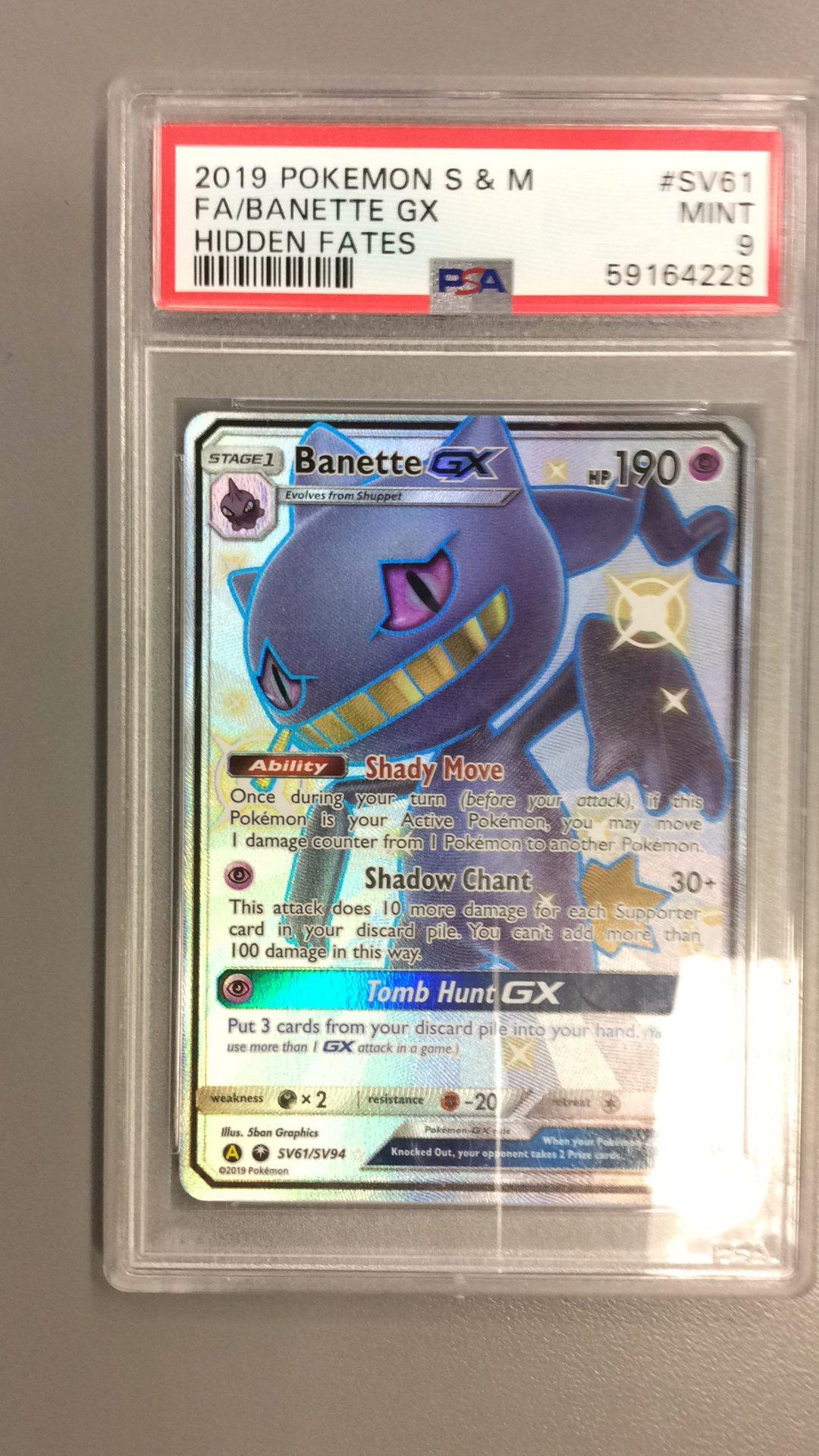 2019 Pokemon Sun & Moon Hidden Fates Sv61 Full Art/banette Gx PSA