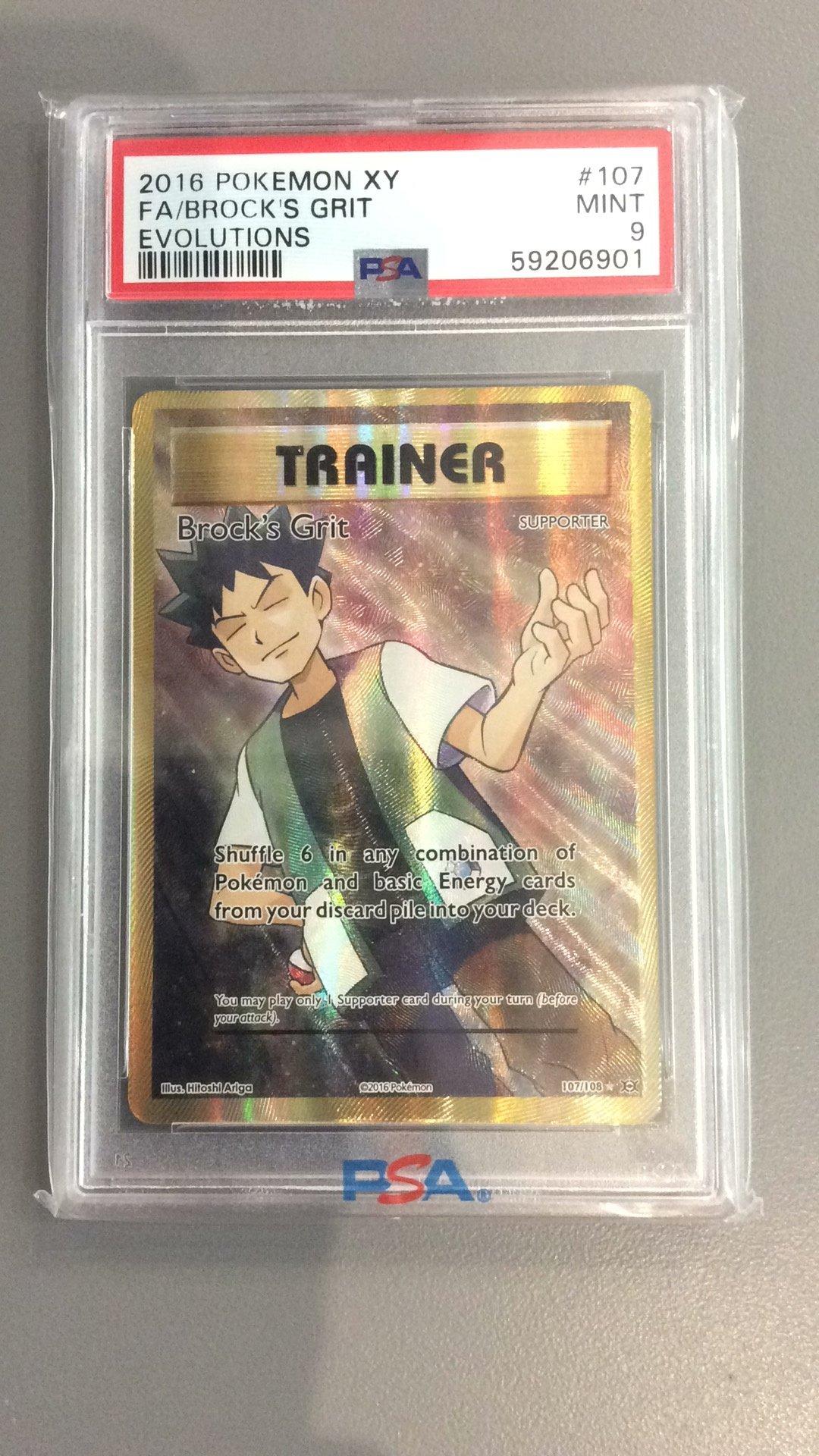 2016 Pokemon Xy Evolutions 107 Full Art/brock's Grit PSA 9 Graded