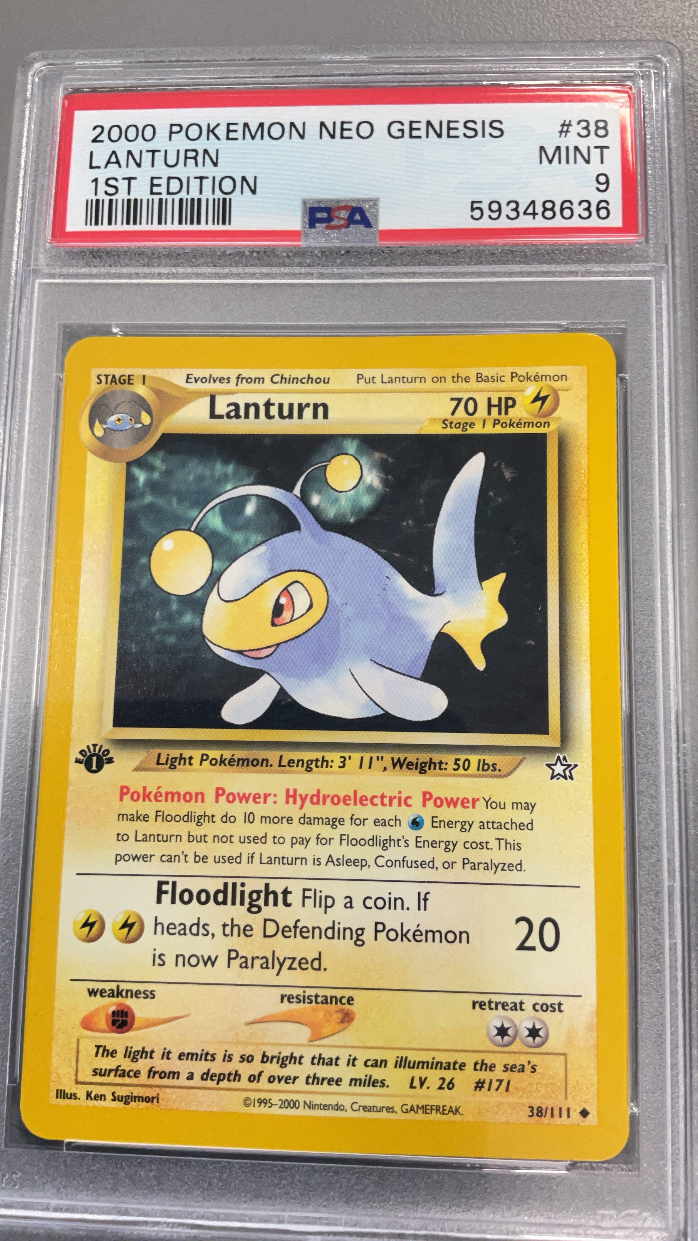 2000 Pokemon Neo Genesis 1st Edition 38 Lanturn PSA 9