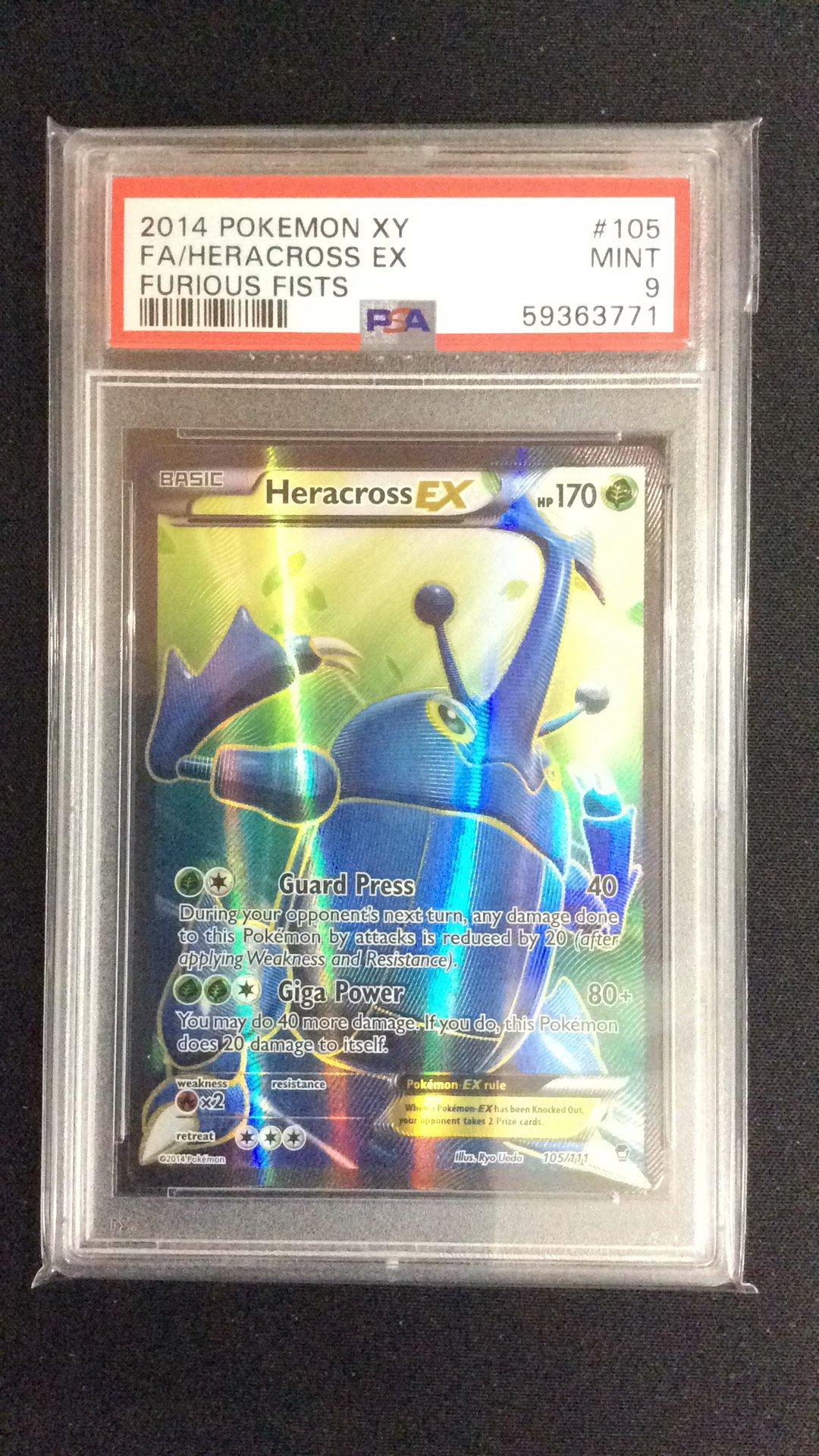 2014 Pokemon Xy Furious Fists 105 Full Art/heracross Ex PSA 9