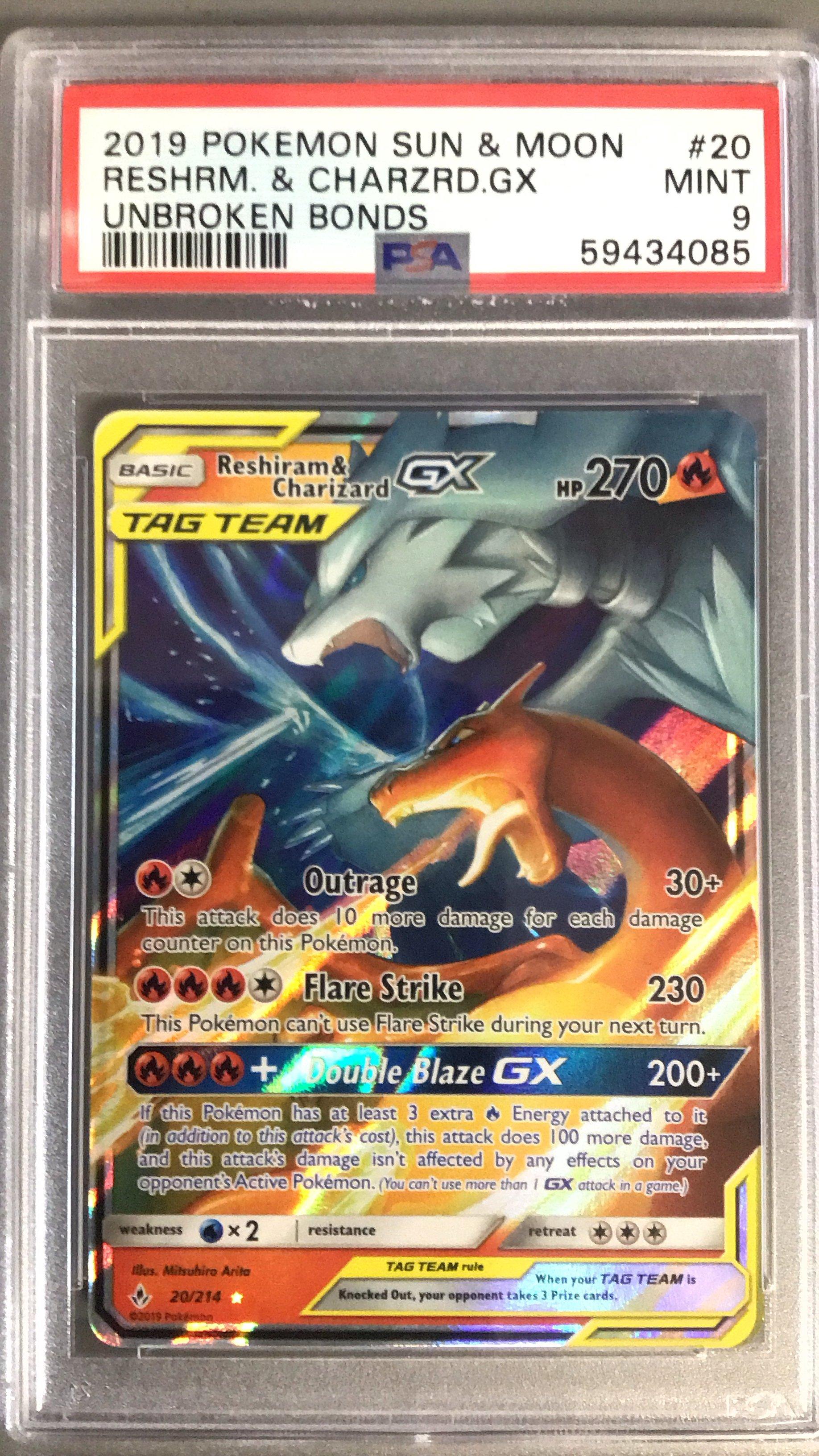 2019 Pokemon Sun & Moon Unbroken Bonds 20 Reshiram & Charizard Gx