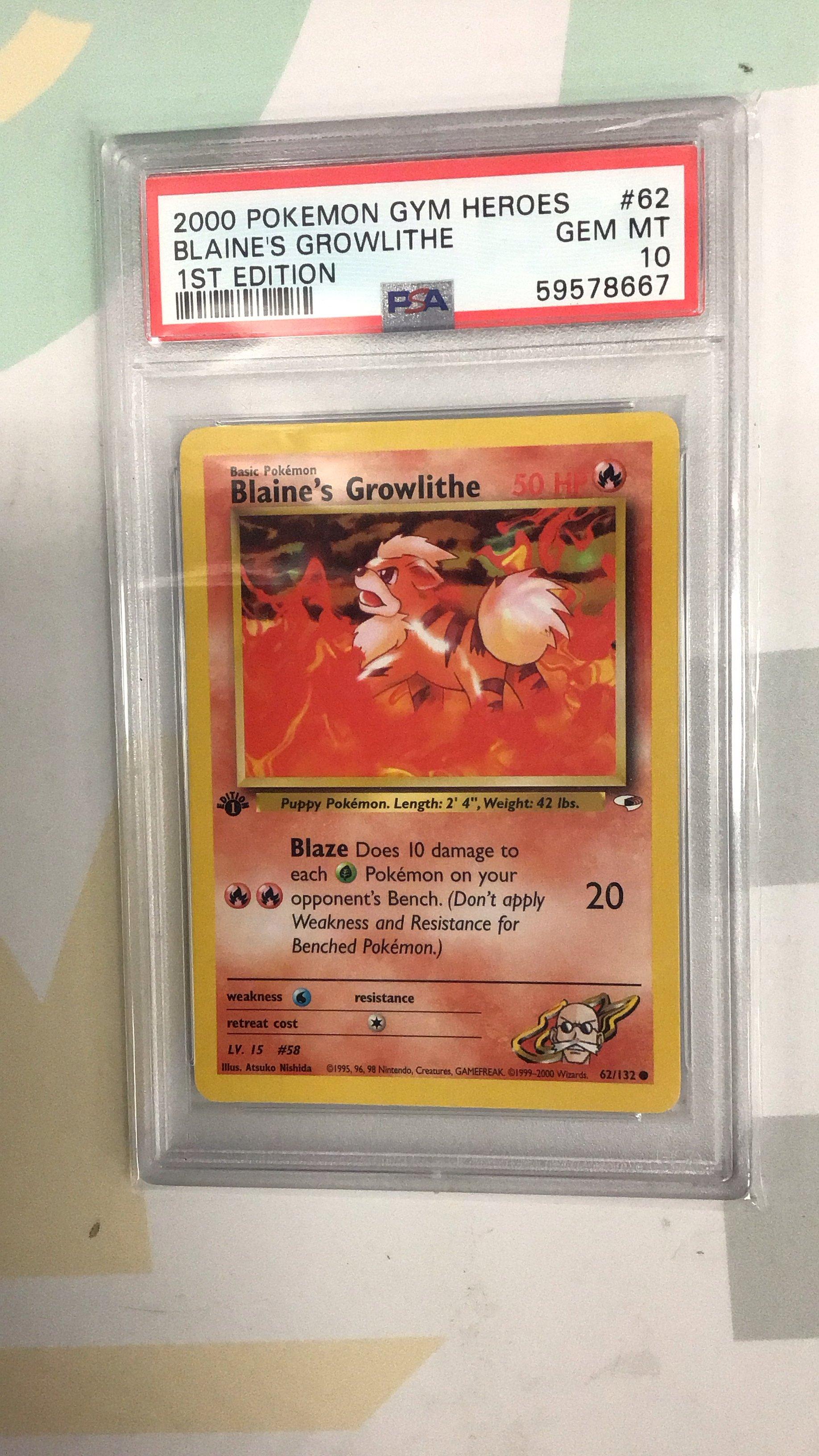 Gemix 10G ポケパッドsr ポケモンカード PSA10 ARS10 2000 Pokemon Gym Heroes 62 Blaine's Growlithe 1st Edition PSA 10