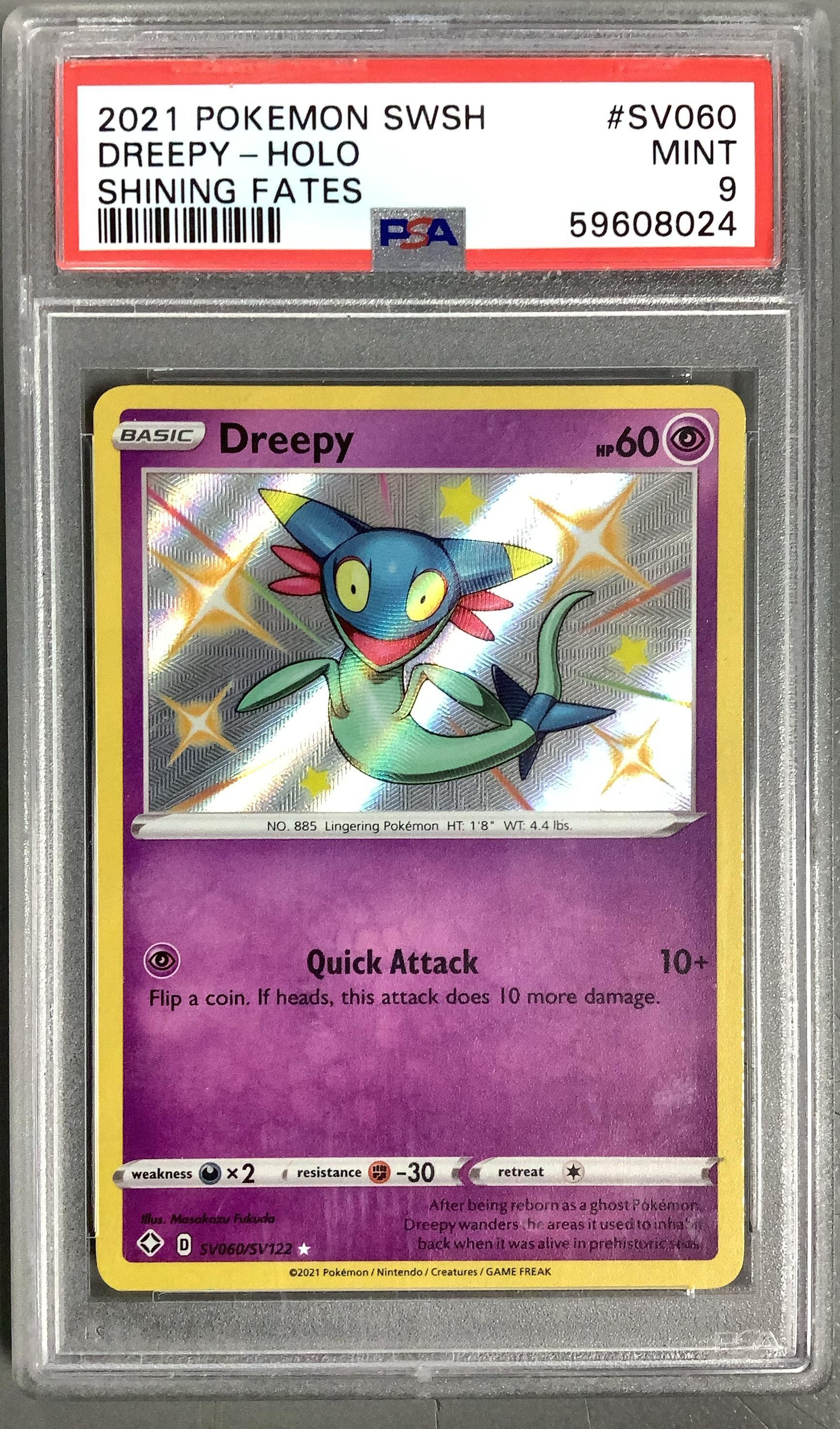 クレセリア ホロカード HP260 番号081 2021 Pokemon Sword & Shield Shining Fates Sv060 Dreepy-holo PSA 9