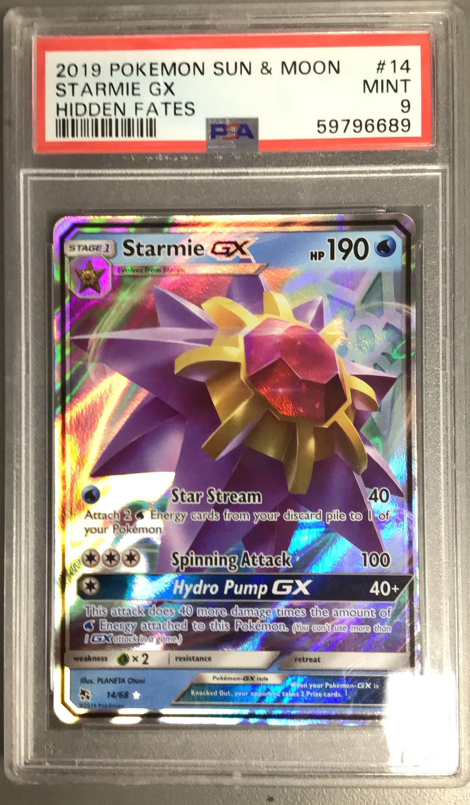 2019 Pokemon Sun & Moon Hidden Fates 14 Starmie Gx PSA 9 Graded