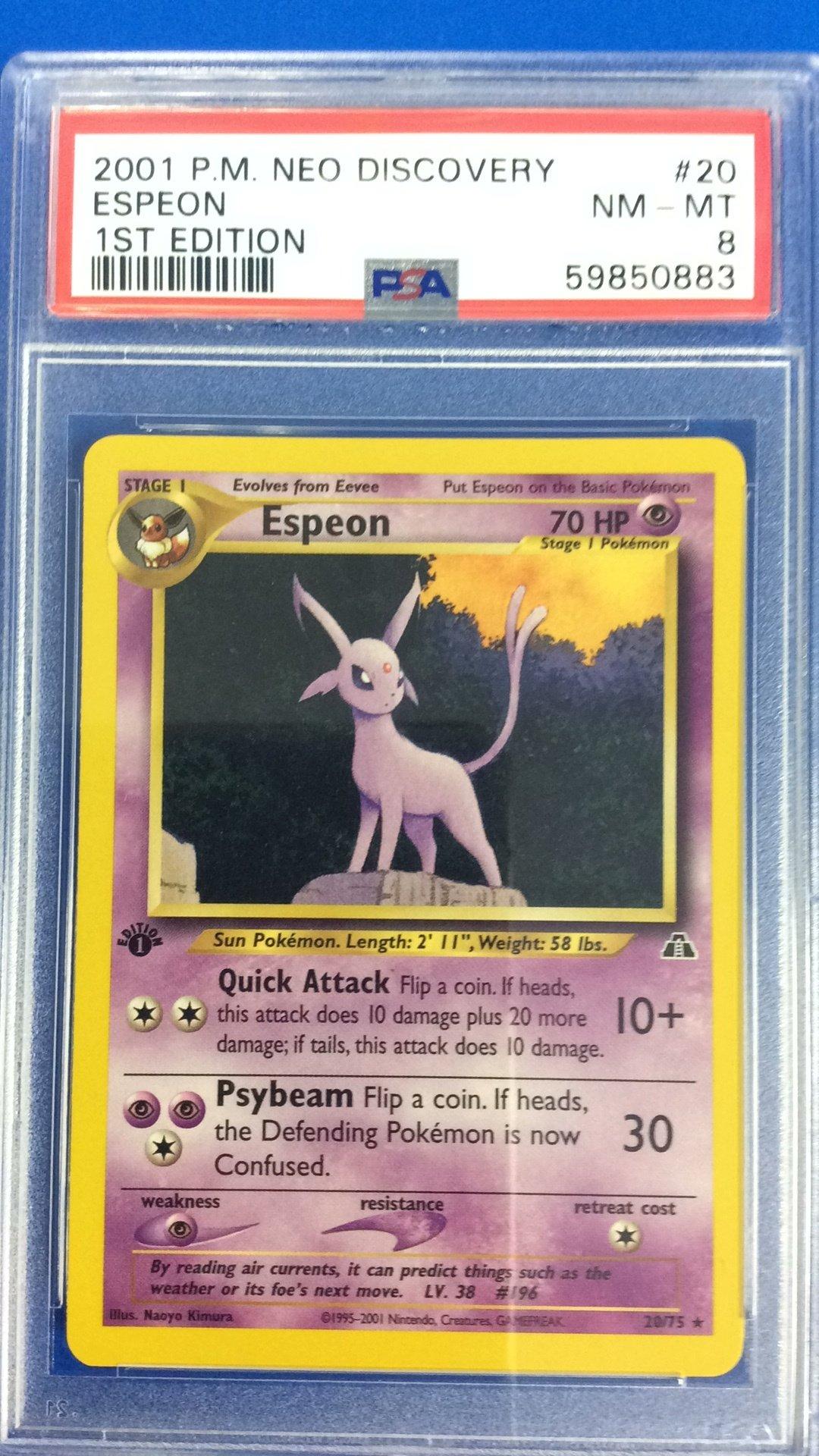 2001 Pokemon Neo Discovery 20 Espeon 1st Edition PSA 8 Graded Card