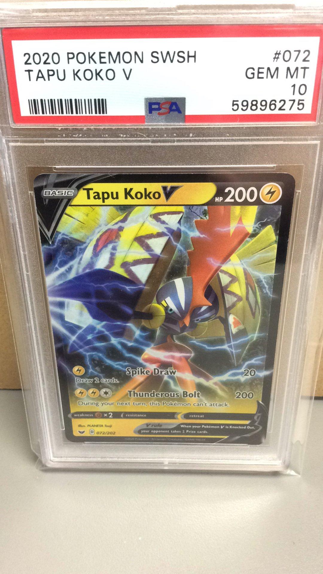 2020 Pokemon Sword & Shield 072 Tapu Koko V PSA 10