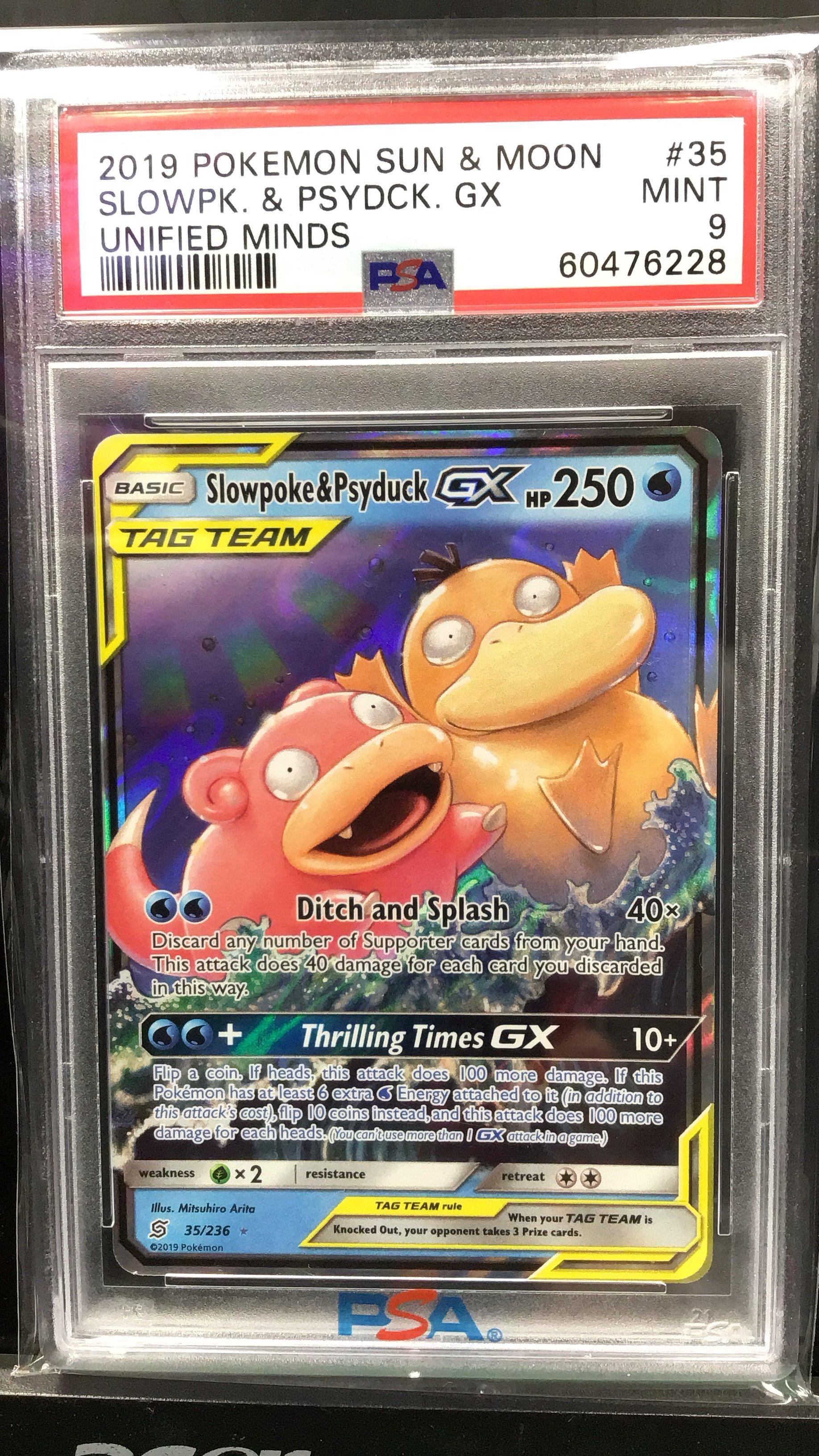 2019 Pokemon Sun & Moon Unified Minds 35 Slowpk. & Psydck. Gx PSA 9