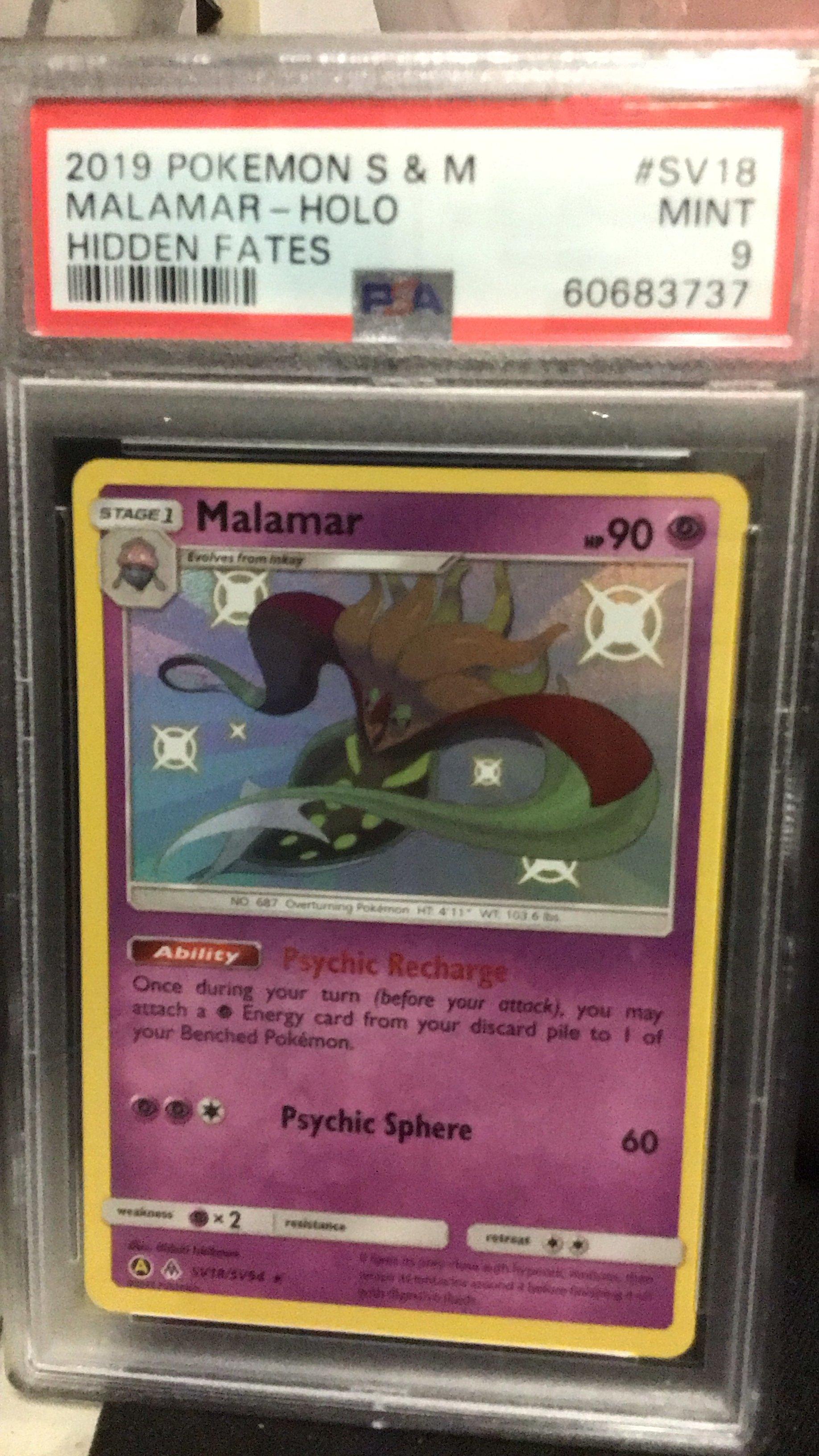 2019 Pokemon Sun & Moon Hidden Fates Sv18 Malamar-holo PSA 9