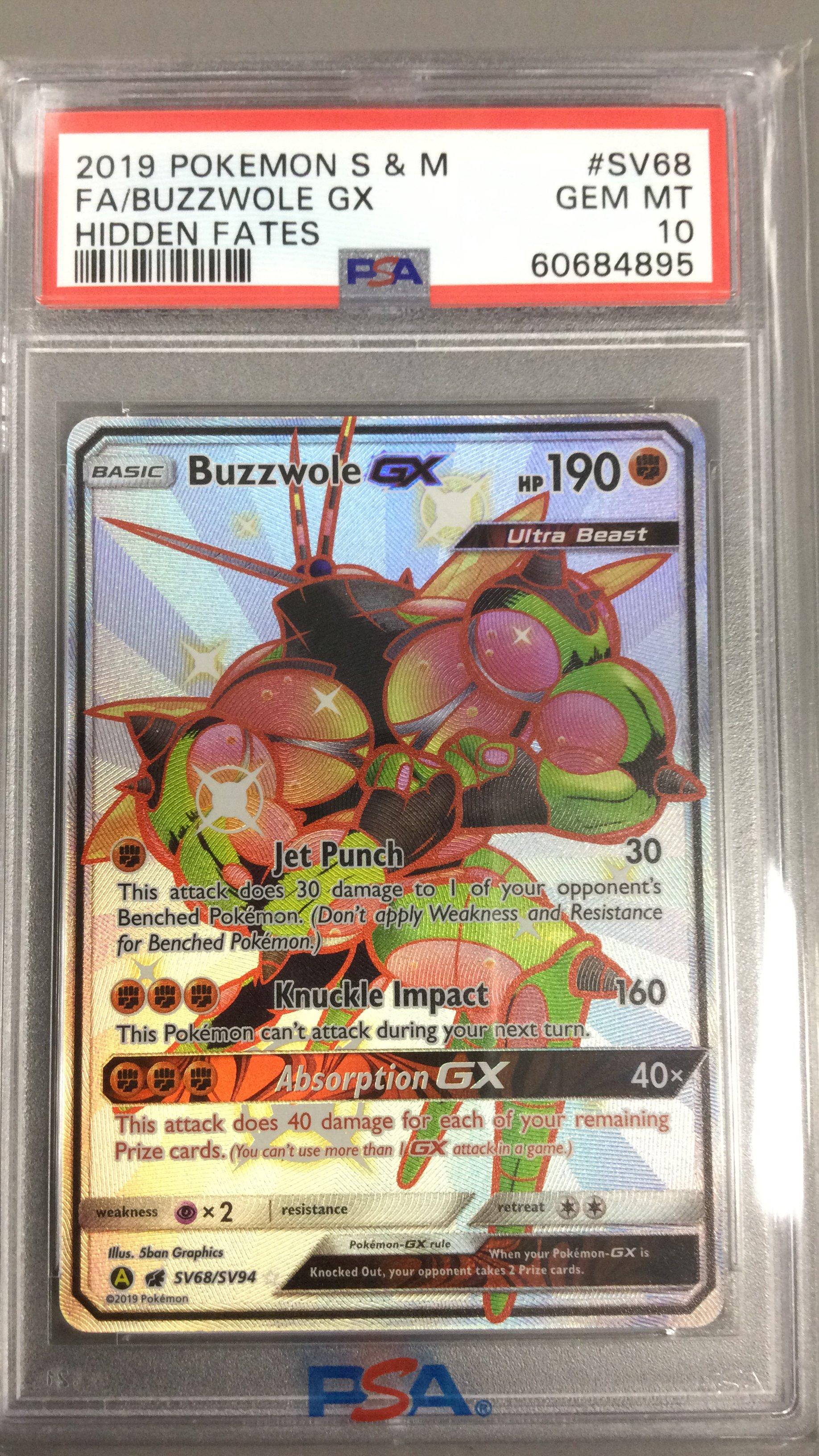 2019 Pokemon Sun & Moon Hidden Fates Sv68 Full Art/buzzwole Gx PSA 10 ...