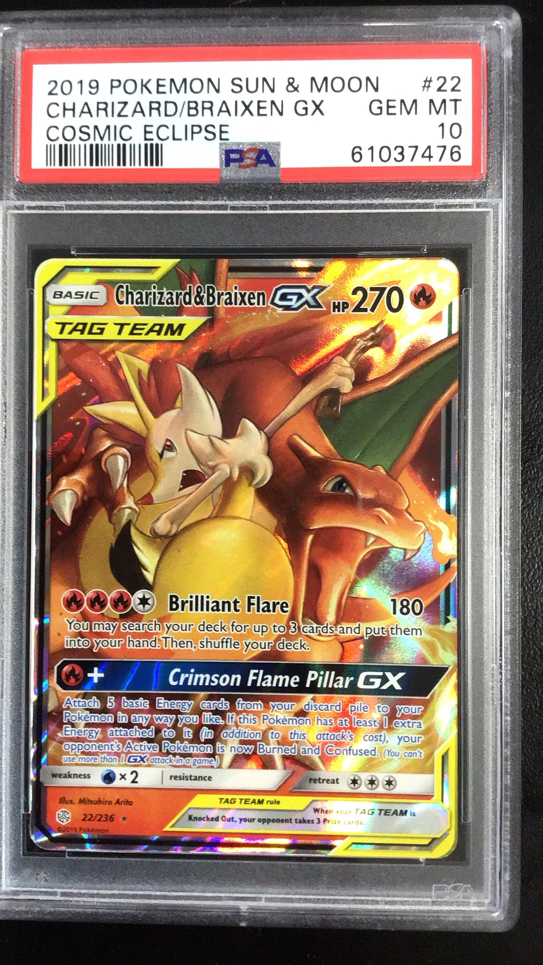 2019 Pokemon Sun & Moon Cosmic Eclipse 22 Charizard & Braixen Gx PSA 10 ...