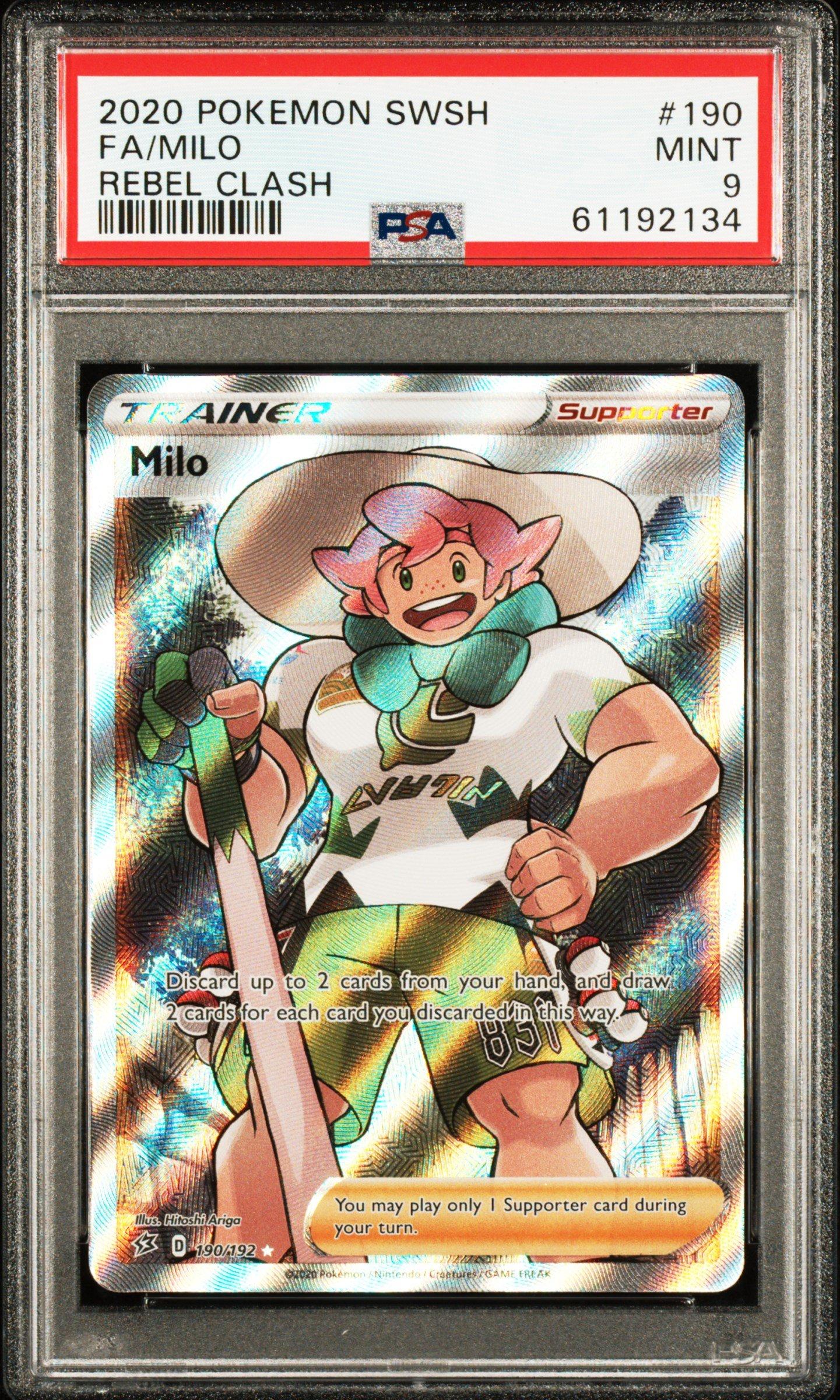 2020 Pokemon Sword & Shield Rebel Clash 190 Full Art/milo PSA 9