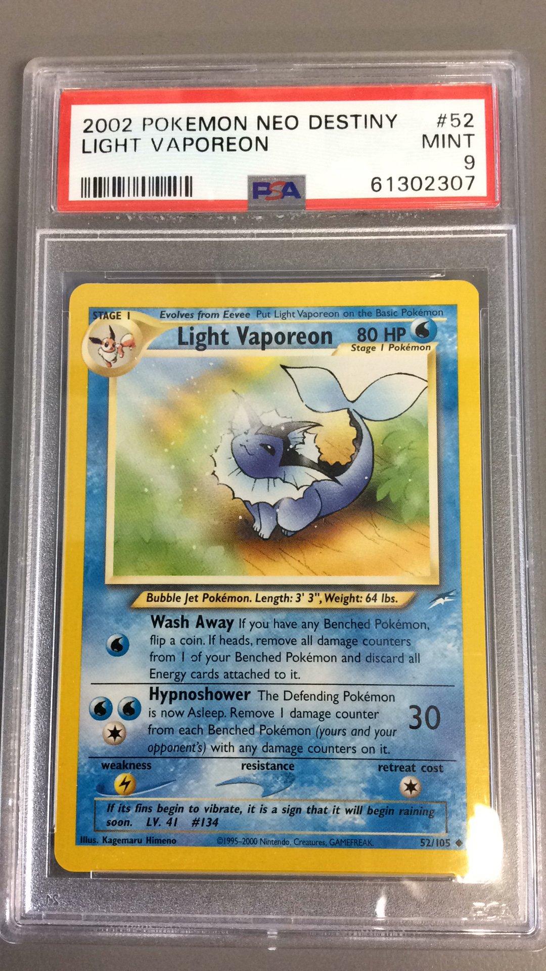 2002 Pokemon Neo Destiny 52 Light Vaporeon PSA 9