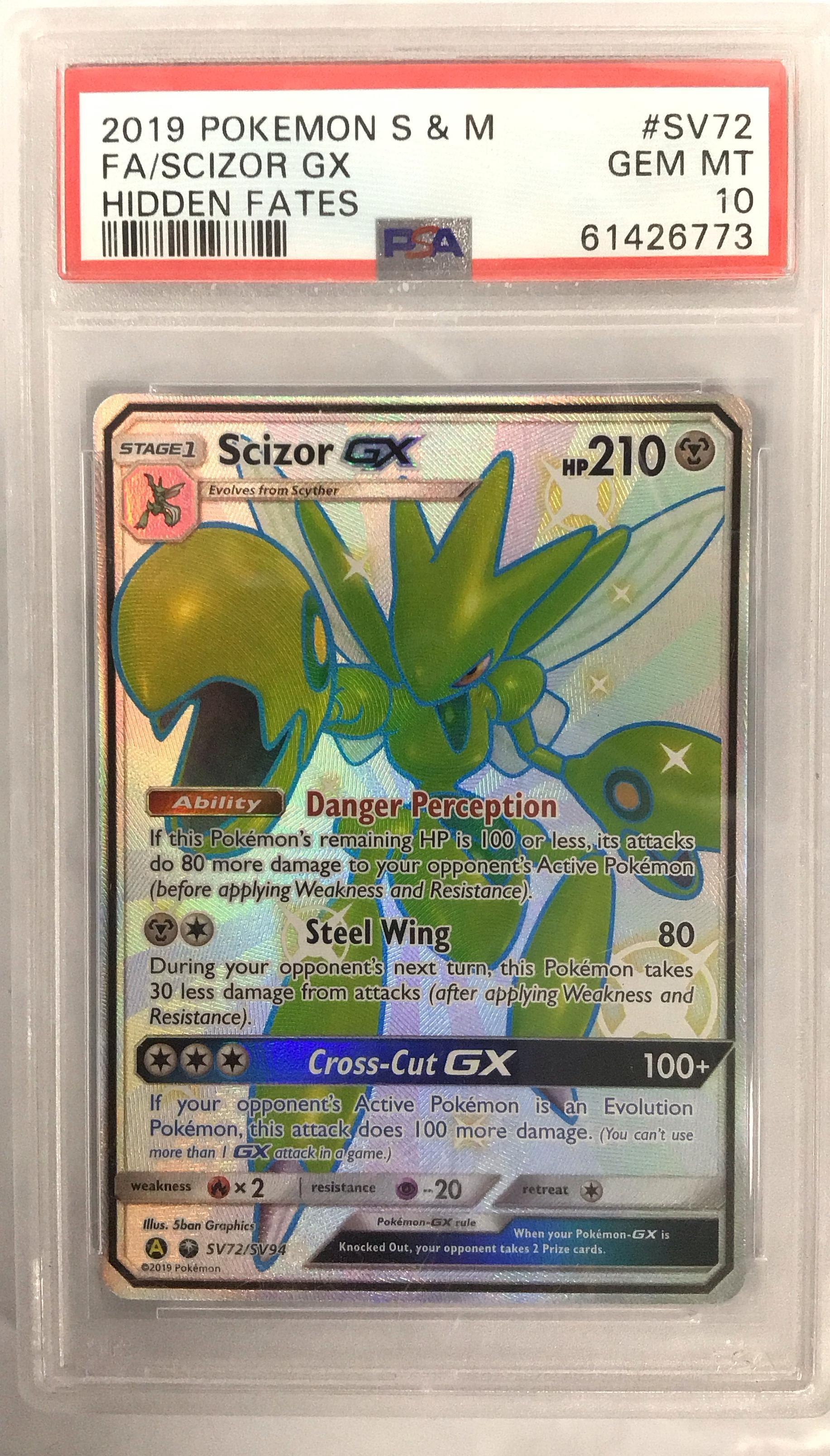2019 Pokemon Sun & Moon Hidden Fates Sv72 Full Art/scizor Gx PSA