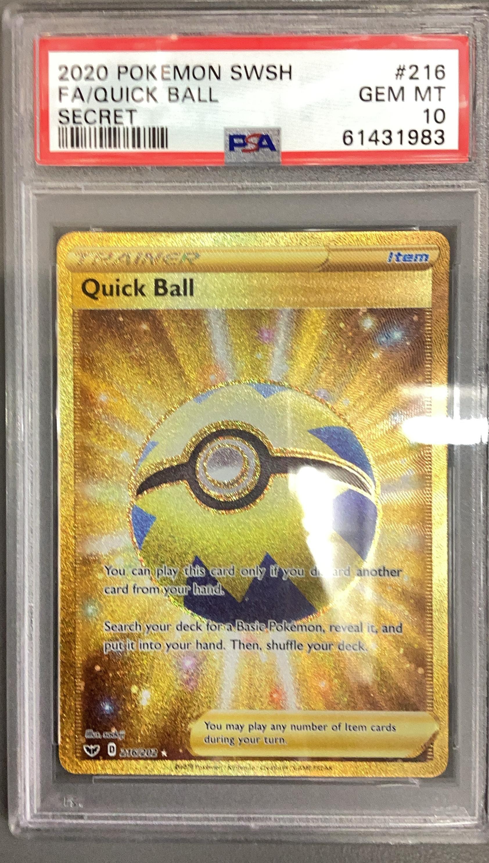 2020 Pokemon Sword & Shield 216 Full Art/quick Ball Secret PSA 10
