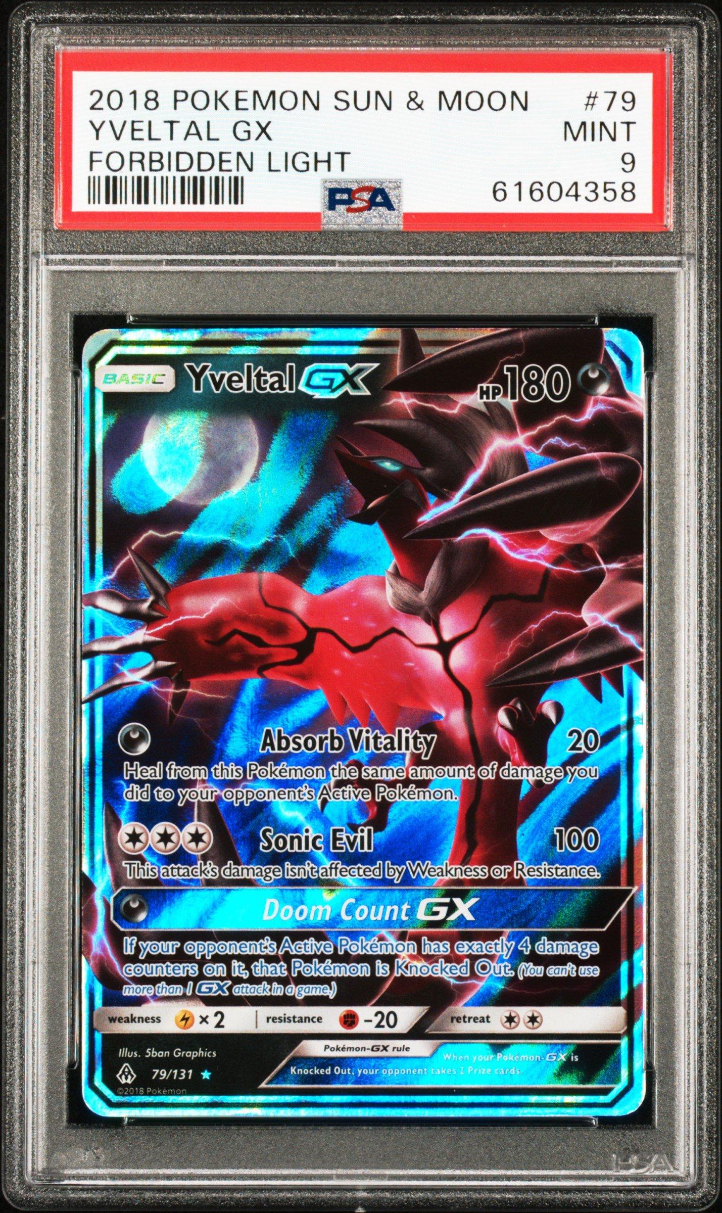 2018 Pokemon Sun & Moon Forbidden Light 79 Yveltal Gx PSA 9