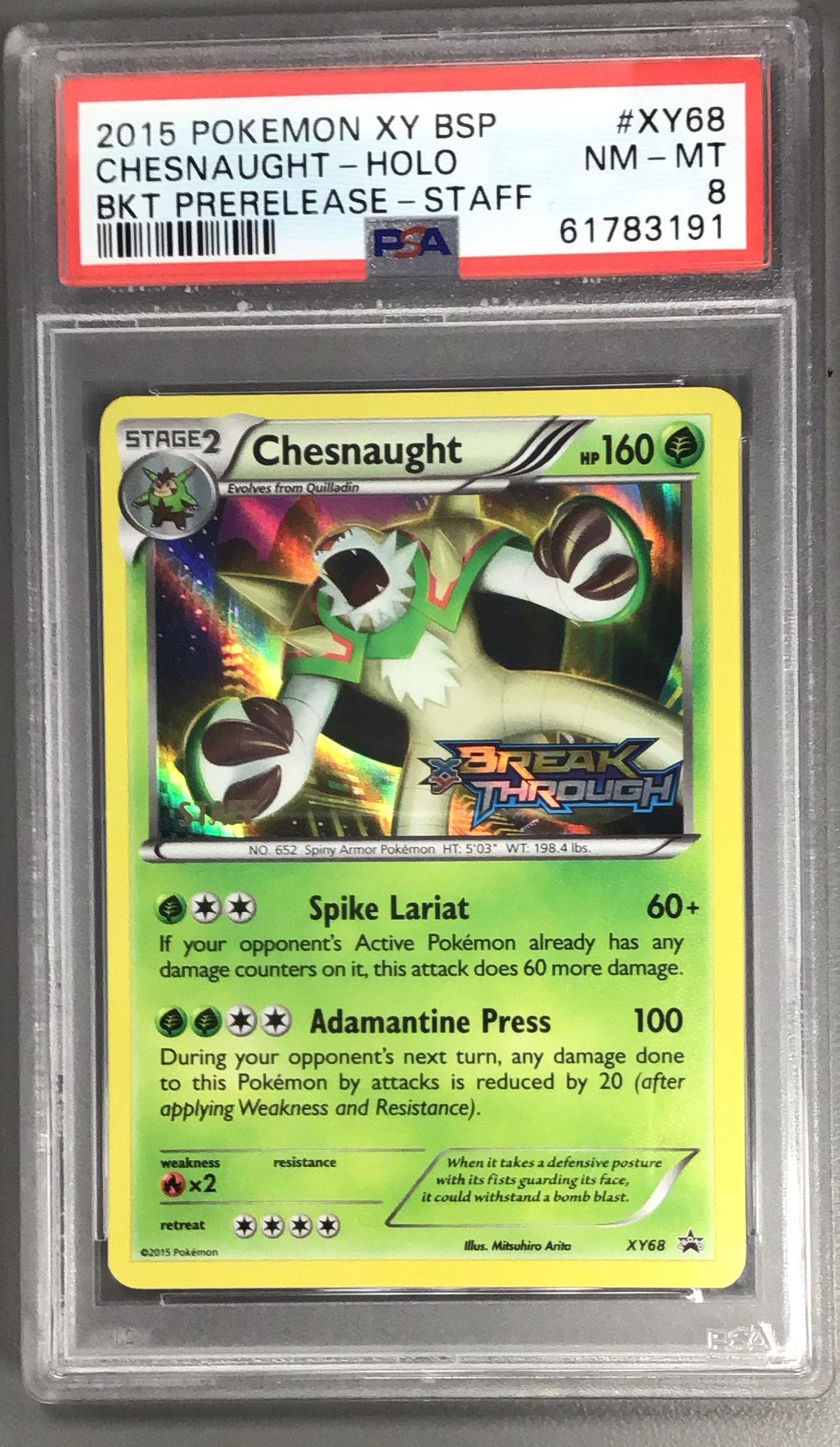 2015 Pokemon Xy Black Star Promos Xy68 Chesnaught-holo Breakthrough Prerelease-staff PSA 8