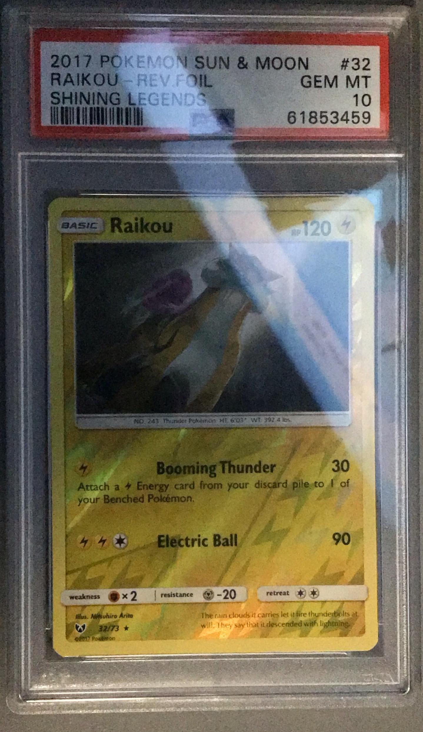 2017 Pokemon Sun & Moon Shining Legends 32 Raikou-reverse Foil PSA 10