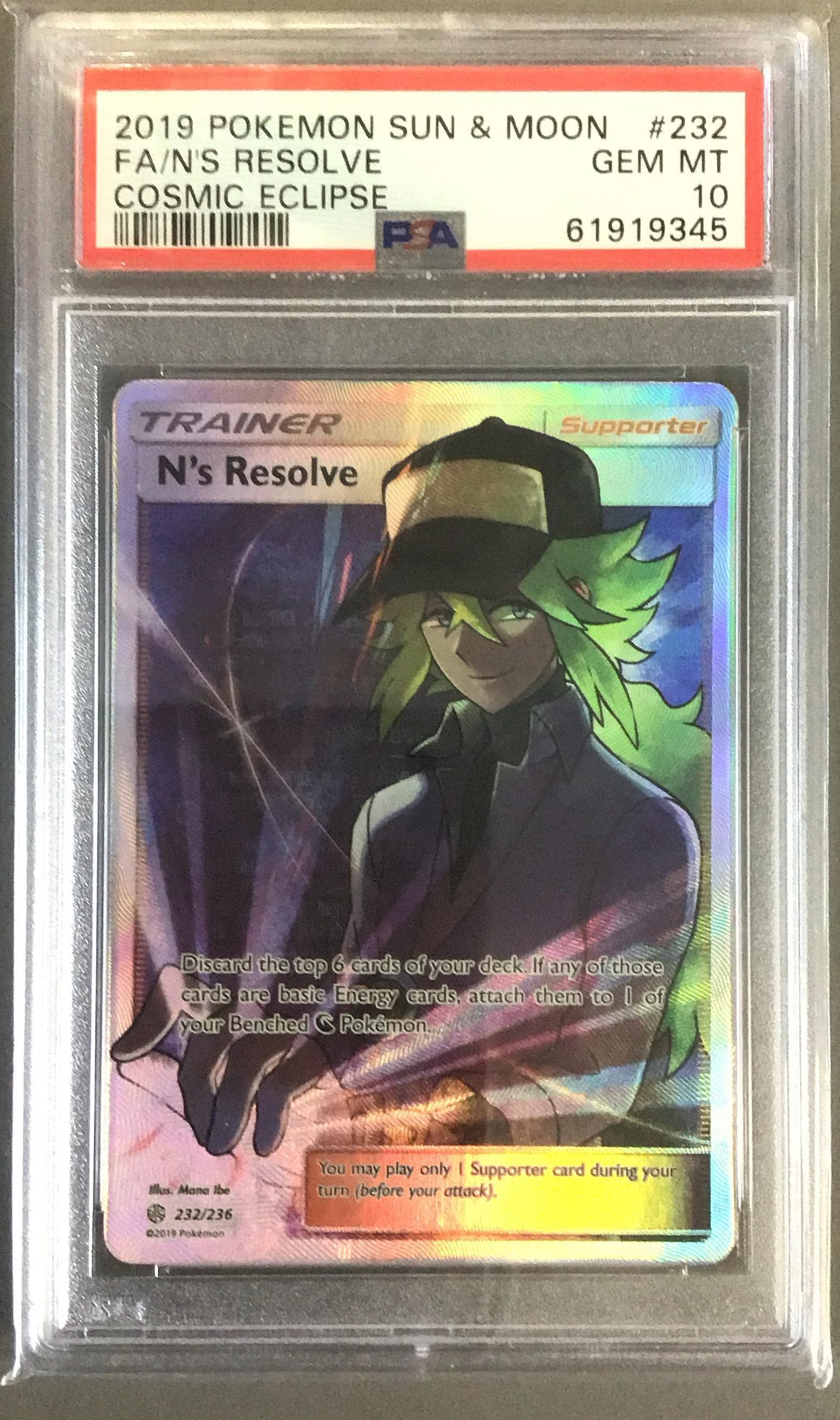2019 Pokemon Sun & Moon Cosmic Eclipse 232 Full Art/n's Resolve PSA 10