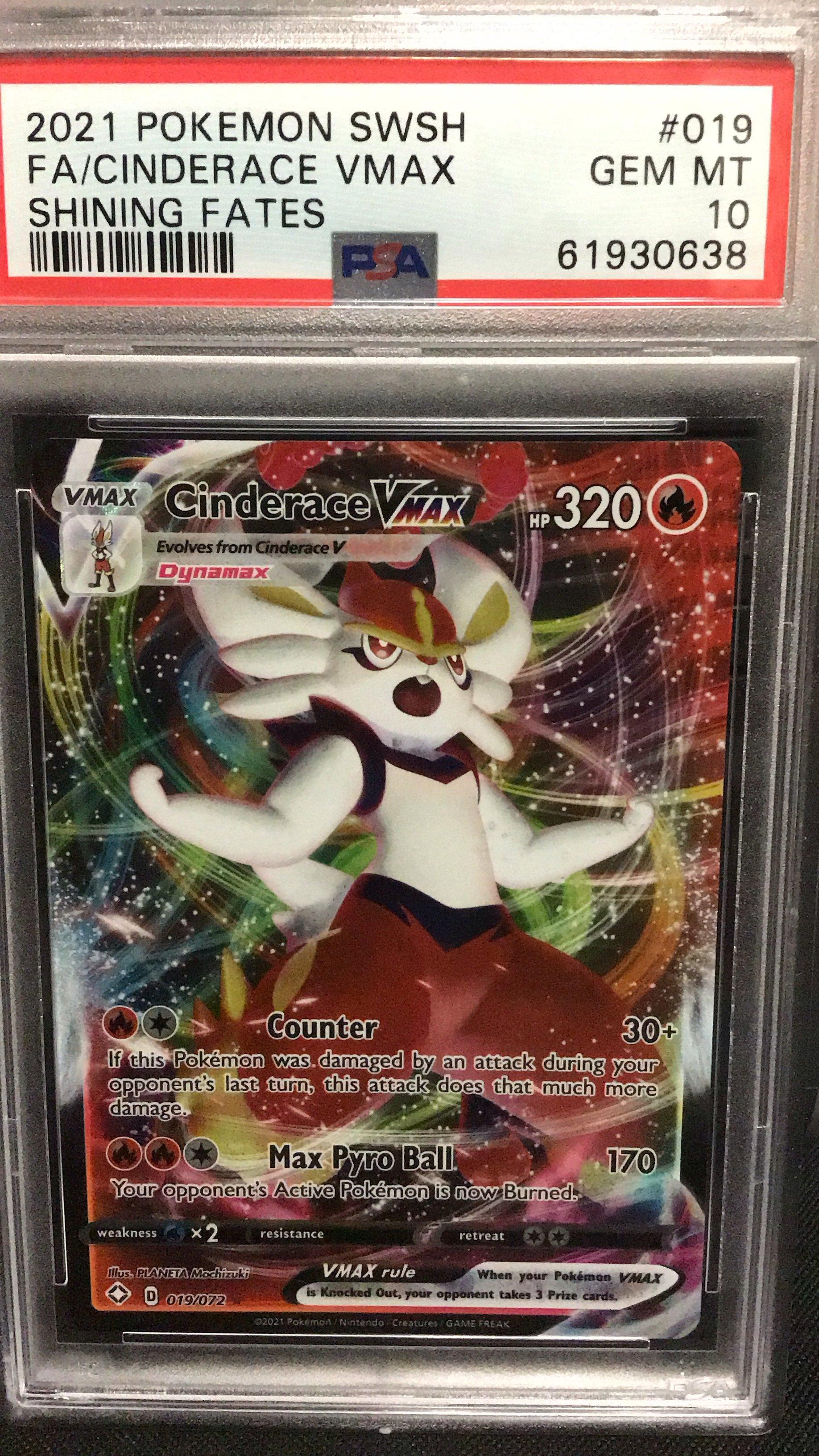 2021 Pokemon Sword & Shield Shining Fates 019 Full Art/cinderace Vmax PSA 10