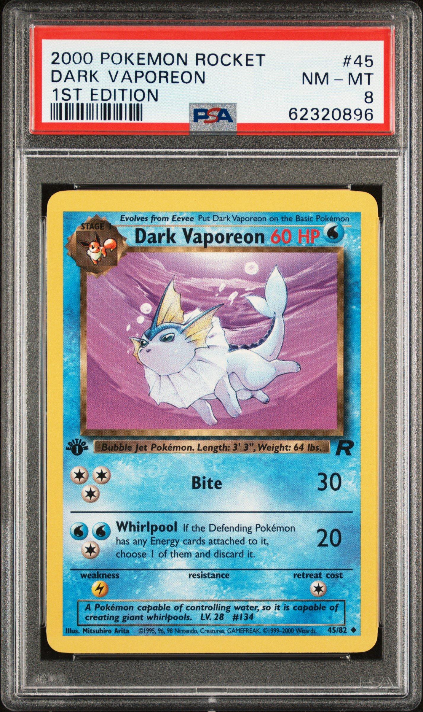 2000 Pokemon Rocket 45 Dark Vaporeon 1st Edition PSA 8 Graded Card