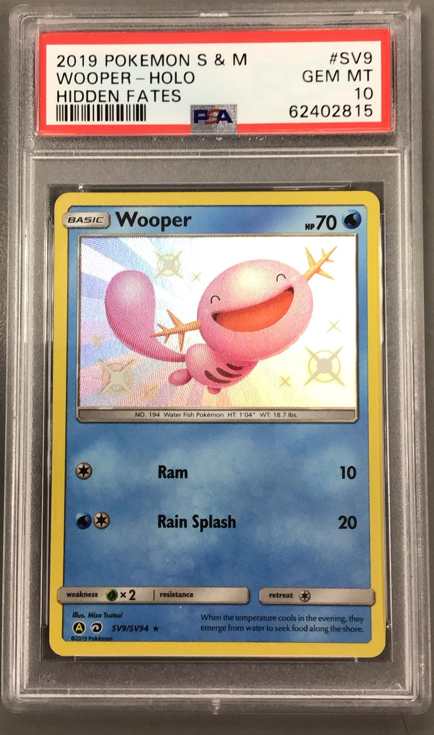 2019 Pokemon Sun & Moon Hidden Fates Sv9 Wooper-holo PSA 10 Graded