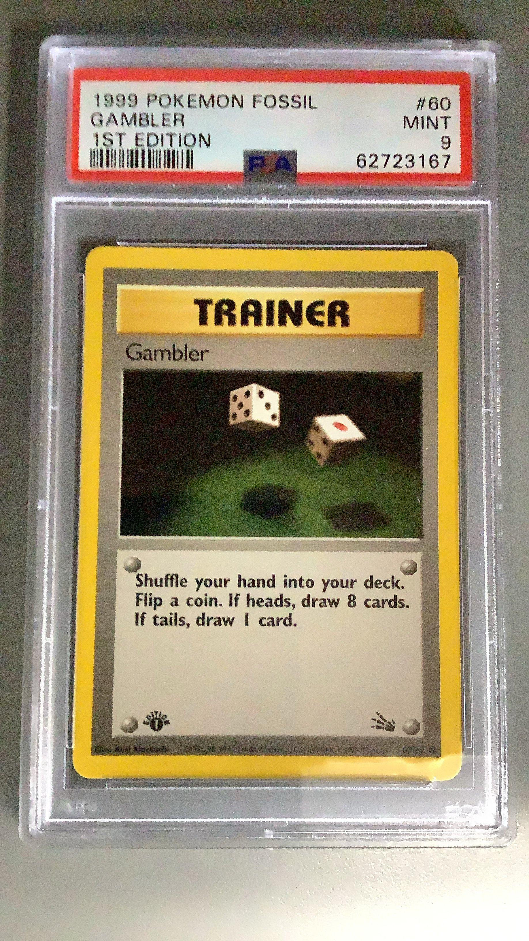 1999 Pokemon Fossil 60 Gambler 1st Edition PSA 9 Graded Card