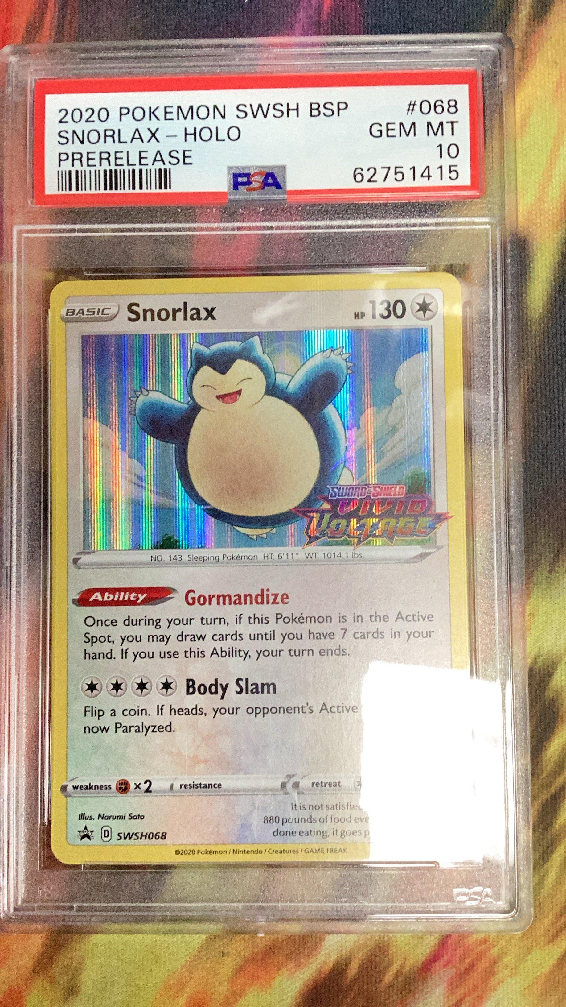 2020 Pokemon Swsh Black Star Promo 068 Snorlax-holo Prerelease PSA